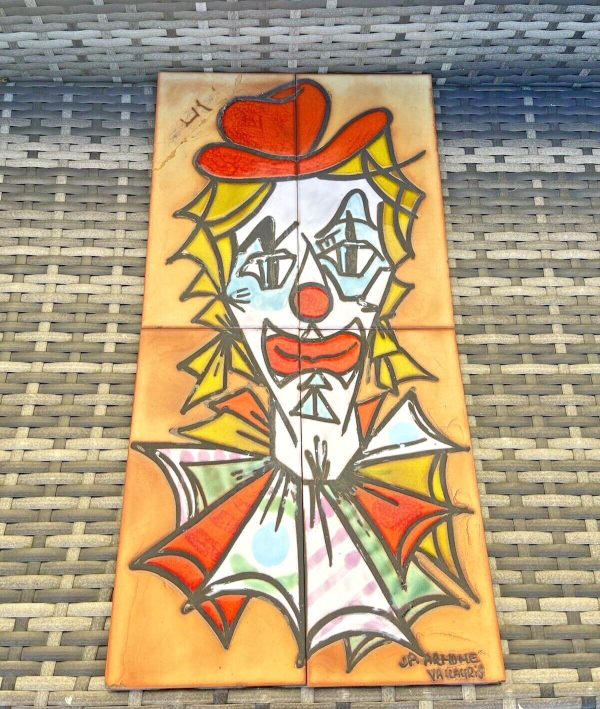 photo furniture Set Of 4 Mid Century French Vallauris Jp Arnone Clown Picture Tiles Wall Art 60s