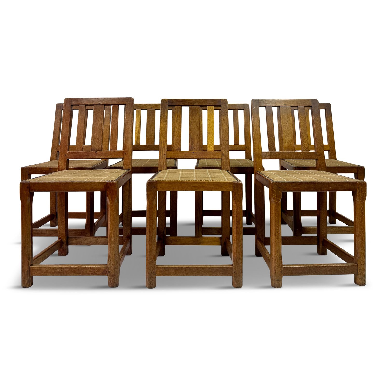 Set Of Seven Arts And Crafts Oak Dining Chairs