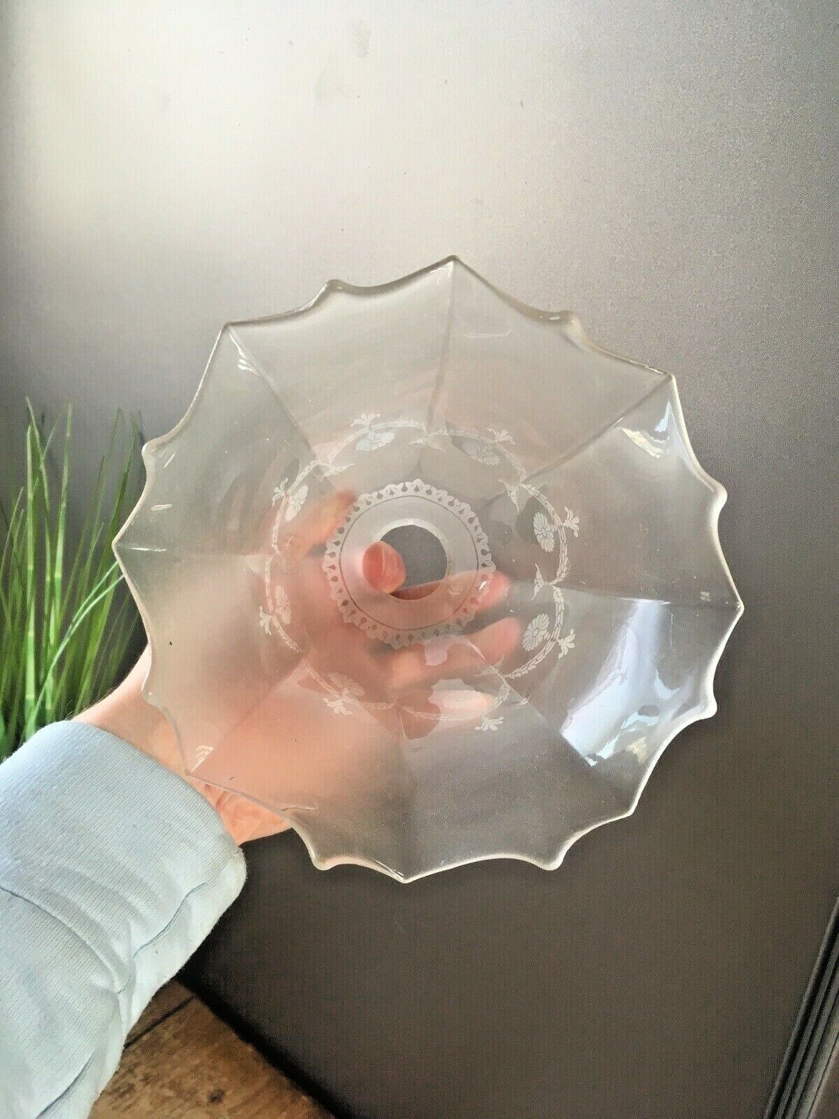photo furniture Etched Victorian Frosted Glass Swag Octagonal Trailed Fluted Shade Edwardian Era