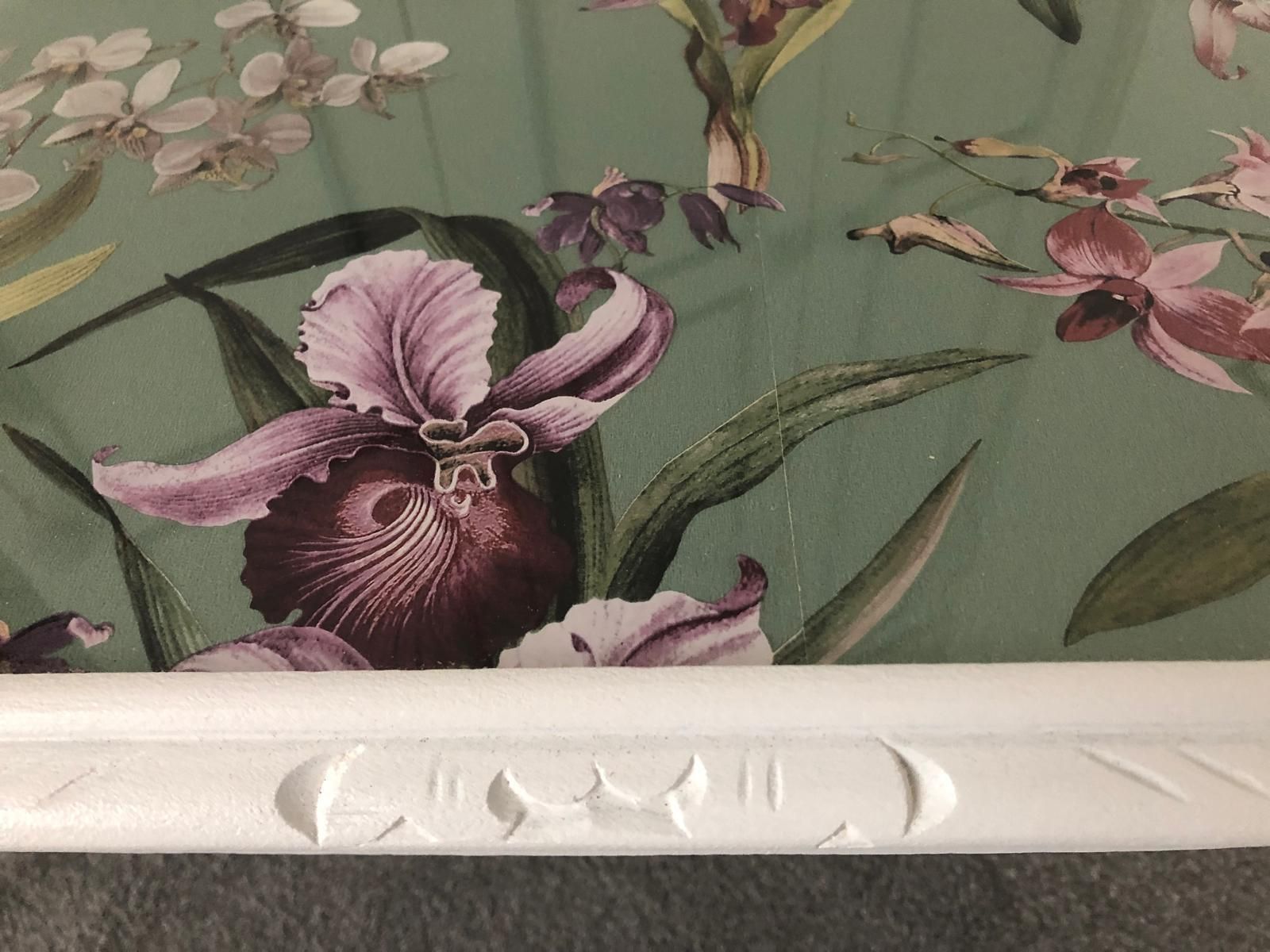 Glazed Coffee Table Satin White Paint Finish And Jade Green And Floral Paper Top photo vinterior