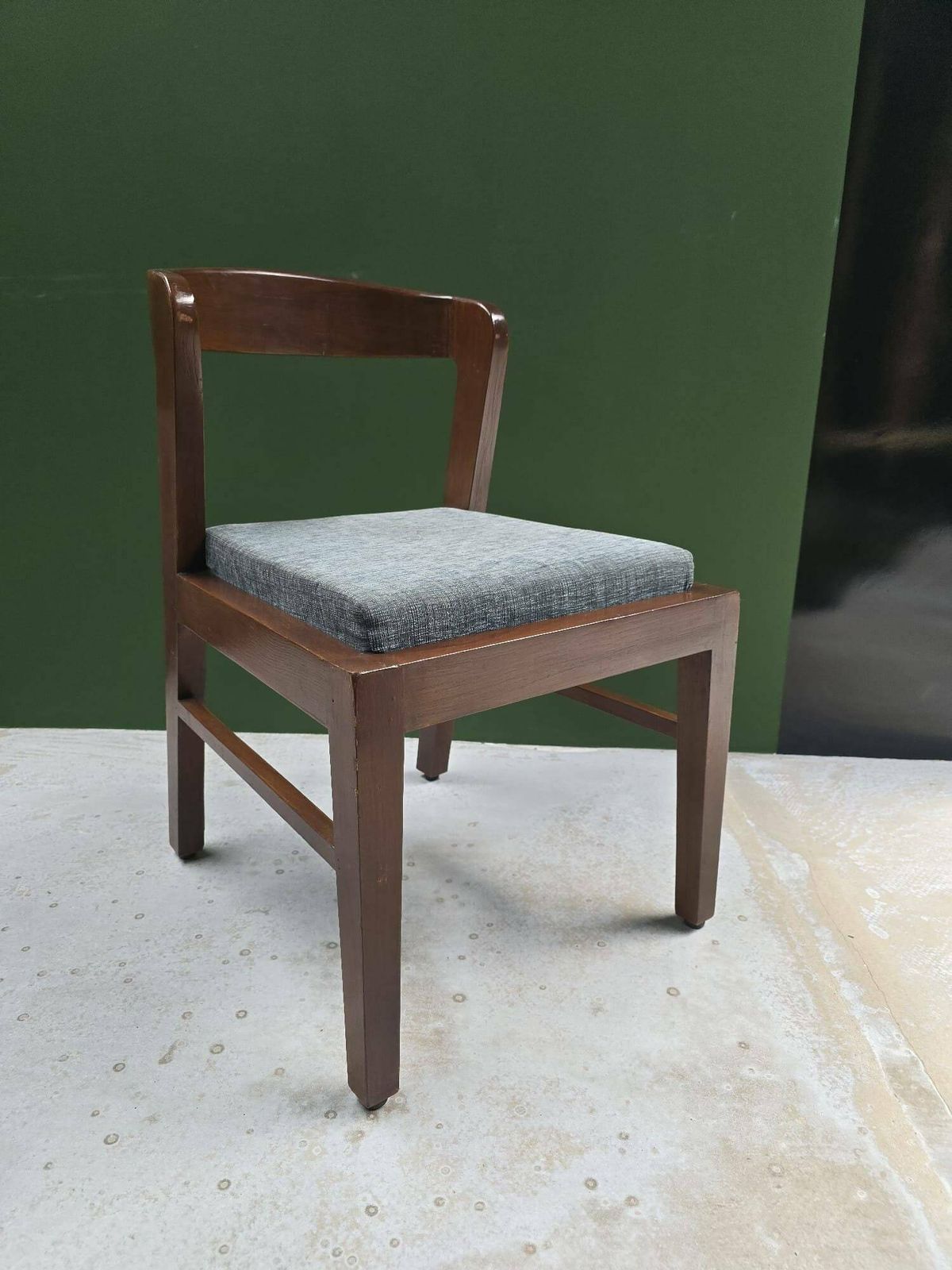 Antique Handcrafted Indian Teak Wood Chair 1940s | Dining Accent Chair With Curved Back & Upholstered Seats photo furniture