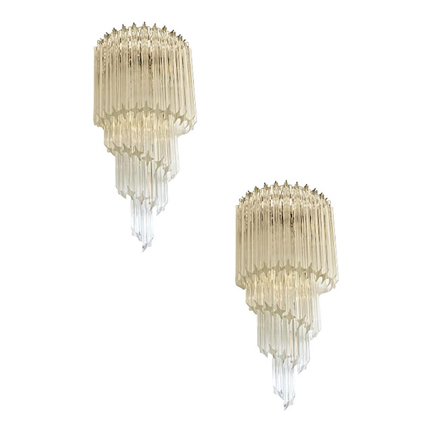 Set Of Two Venetian "Quadriedro" Twist Murano Glass Wall Sconces
