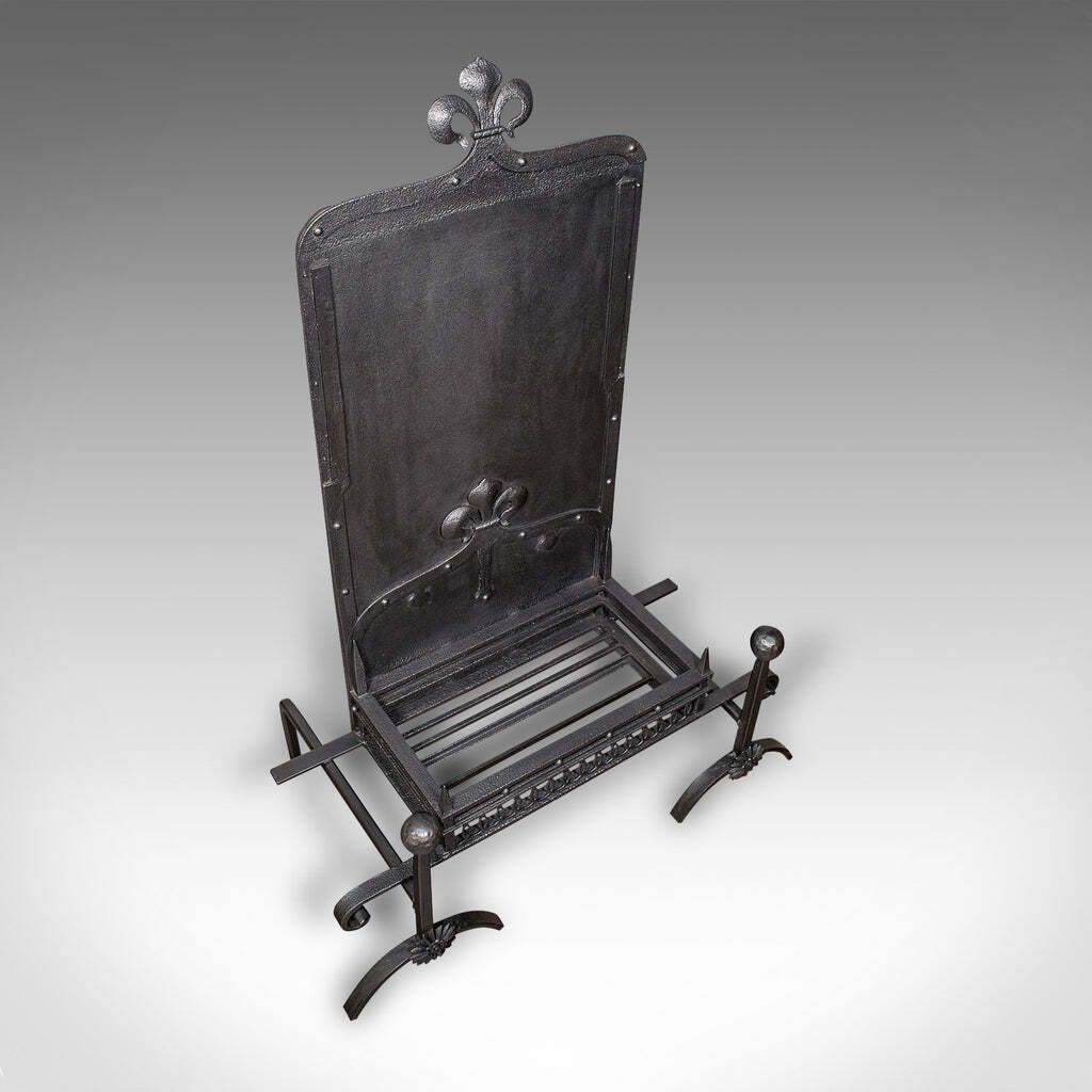 Antique Open Hearth Fireplace, English, Fire Basket, Andirons, Victorian, C.1900 photo buy