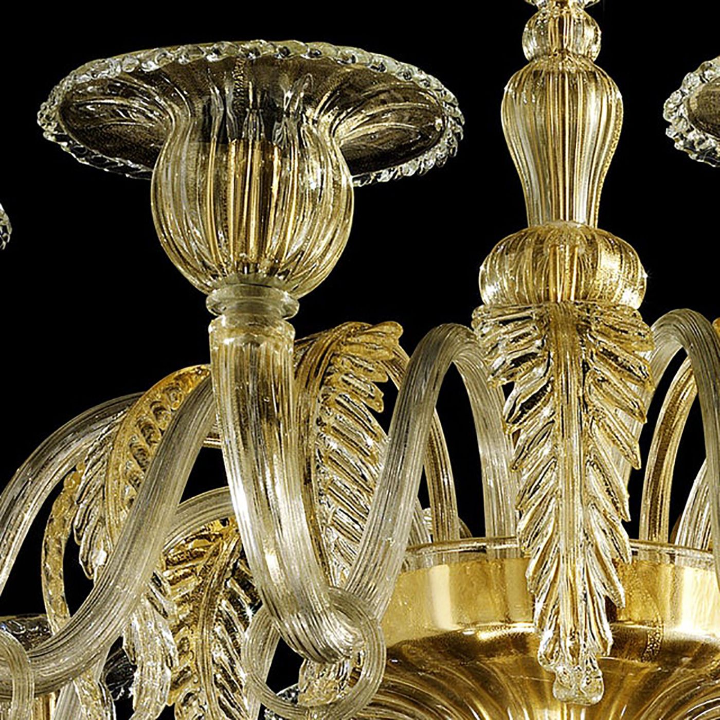 Contemporary Venetian Gold Murano Style Glass Chandelier With Leaves photo Lighting