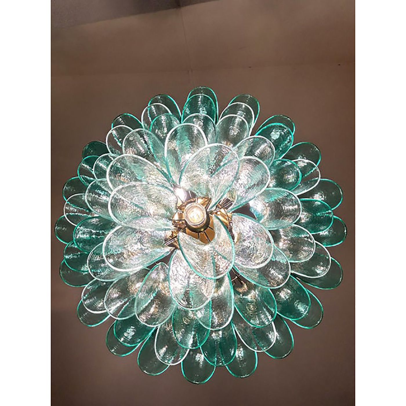 Mid Century Modern Style Green Wather "Sella" Petali Chandelier In Mazzega Style photo vinterior