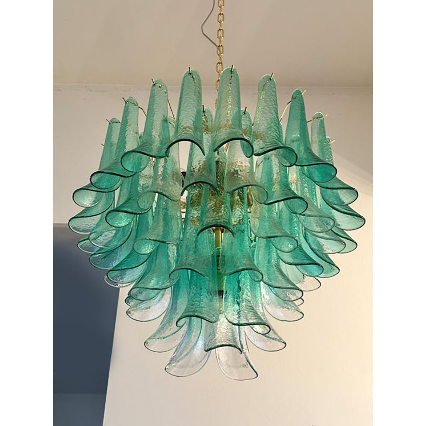 Mid Century Modern Style Green Wather "Sella" Petali Chandelier In Mazzega Style photo buy