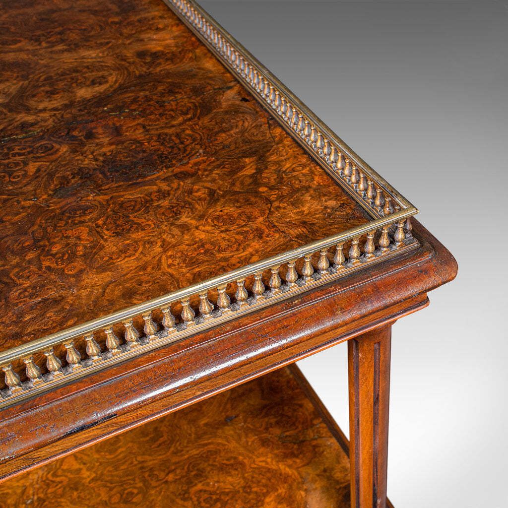 Antique Canterbury Whatnot, English Burr Walnut, Display Stand, Etagere, Regency photo vintage