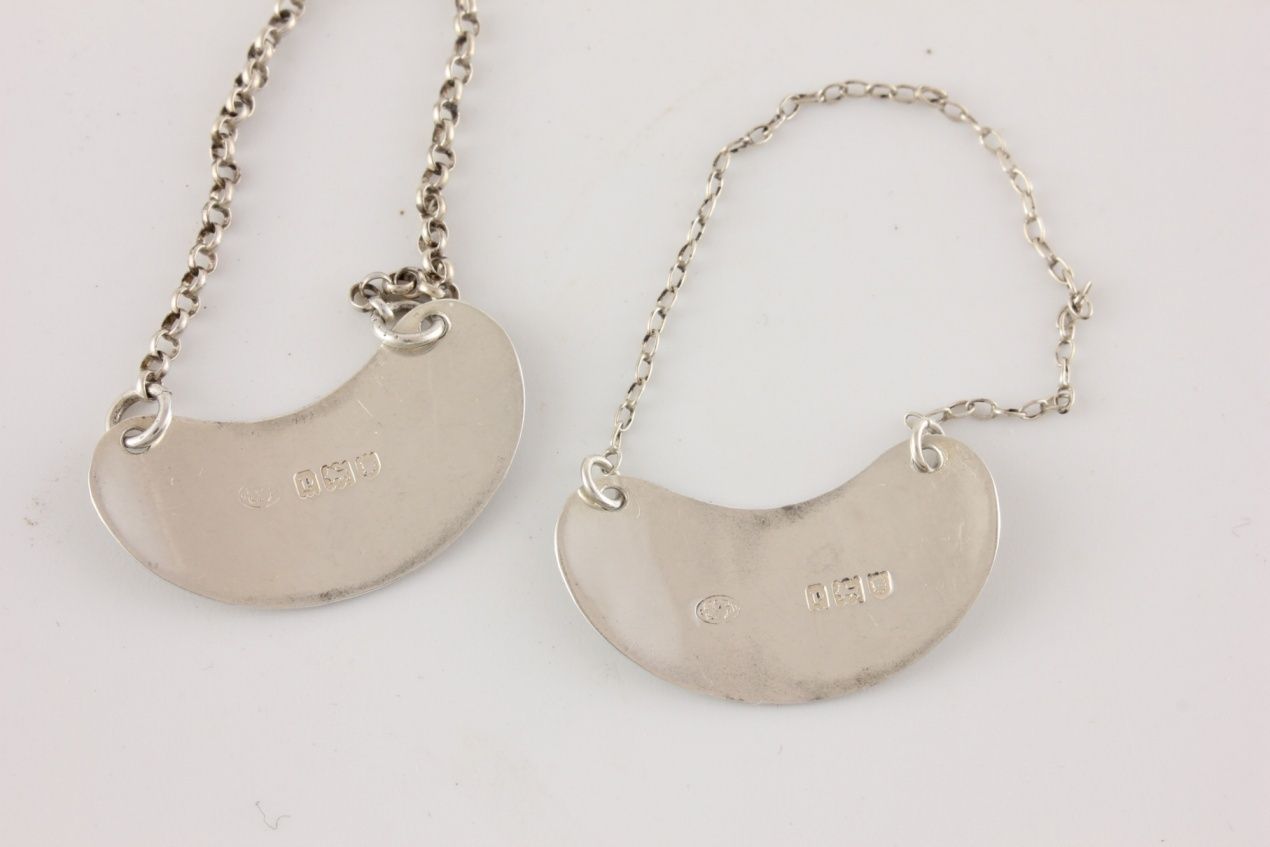 photo furniture Pair Silver Mounted Glass Whisky Noggins & Tot Labels Hukin & Heath 1910.