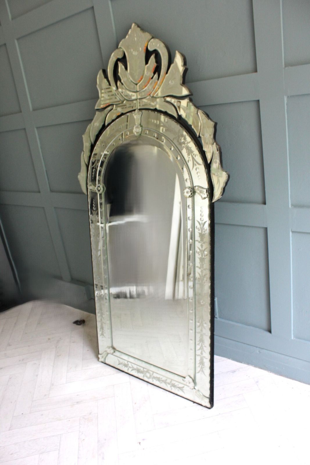 Mid Century Modern Venetian Etched And Bevelled Wall Mirror, 1950s photo buy
