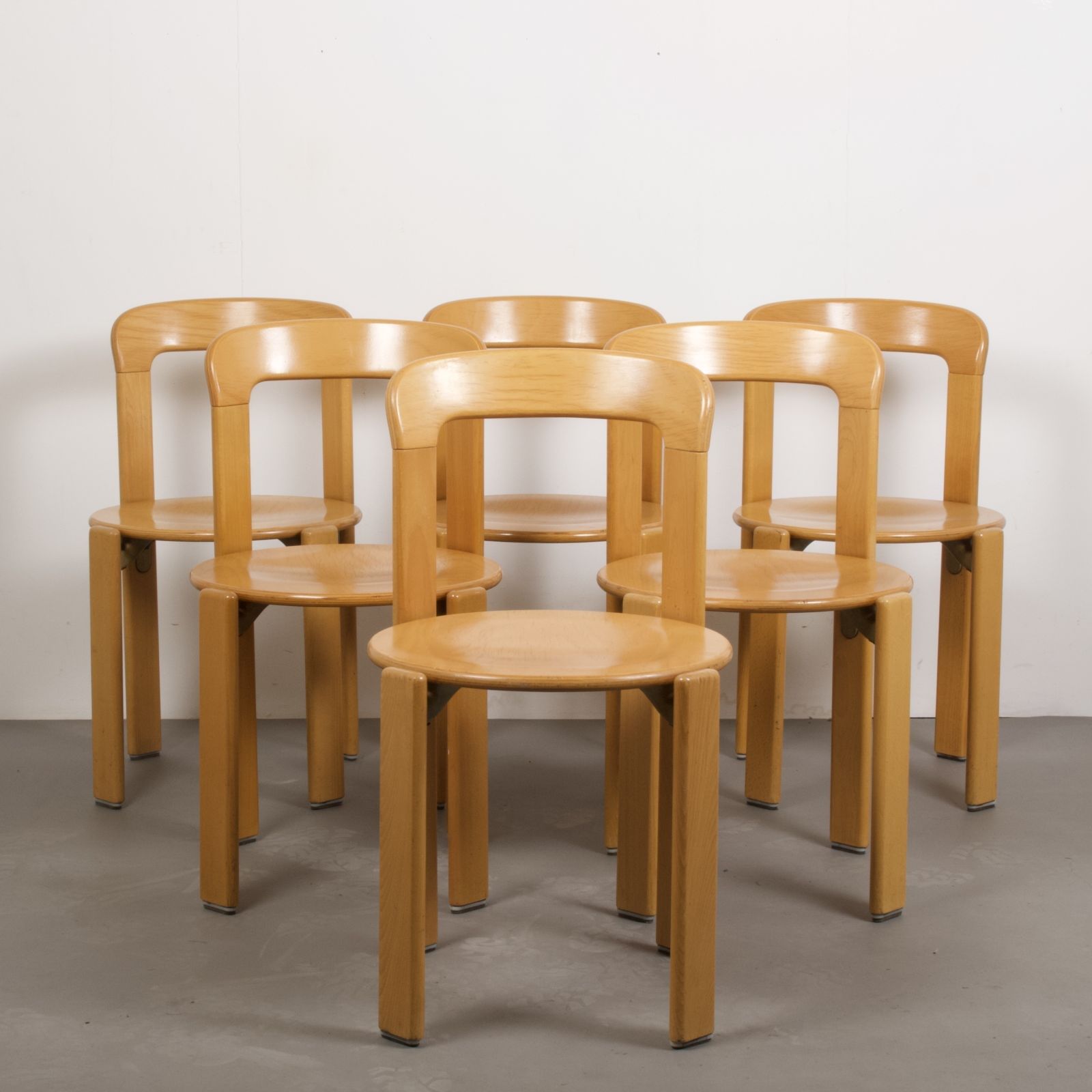 Original Vintage Mid Century Bruno Rey Chairs In Beech For Dietiker Set Of 6, Switzerland 1970s