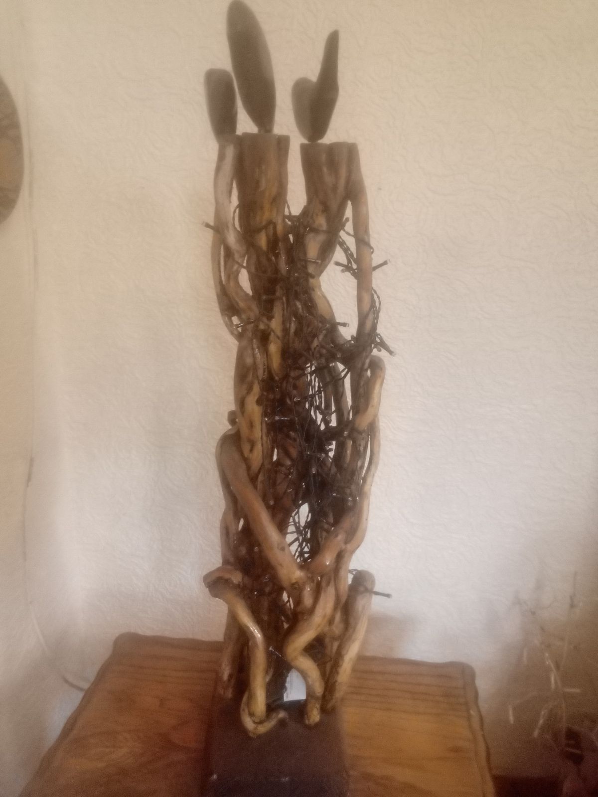 Hand Crafted , Bespoke Ivy Wood Light Sculpture With Hand Carved Birds photo buy
