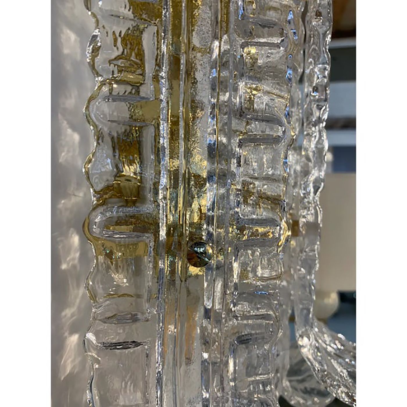 A Pair Of Contemporary Transparent "Lingue" Murano Glass Wall Lamp In Barovier Style photo vinterior