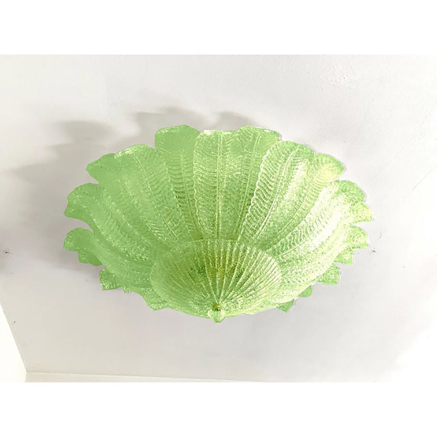 Lot Of 2 Mid Century Modern Style Venetian Green “Leafs” Murano Style Glass Flush Mount photo vintage
