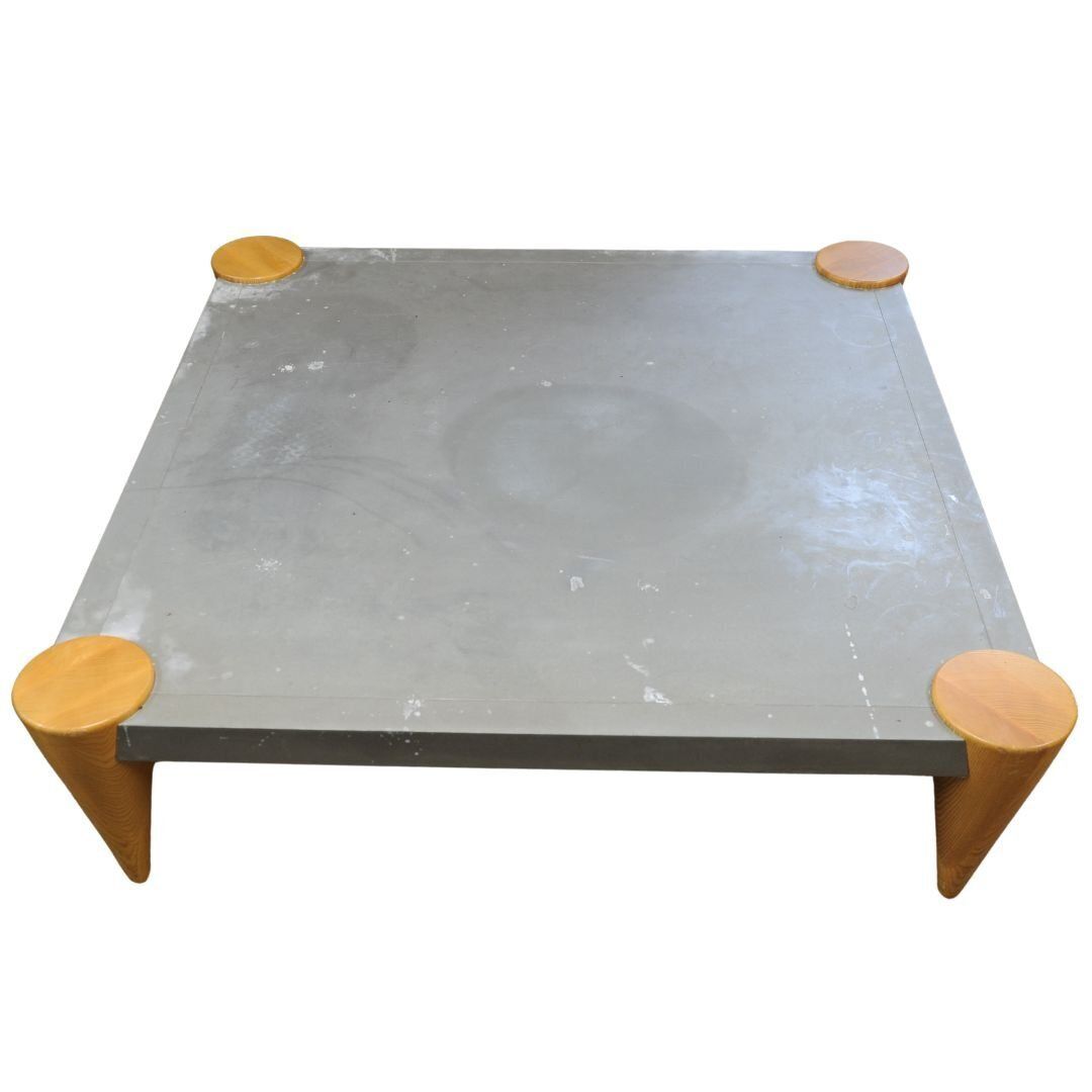 Zinc Square Coffee Table With Turned Oak Legs By Conran, 1980s photo furniture