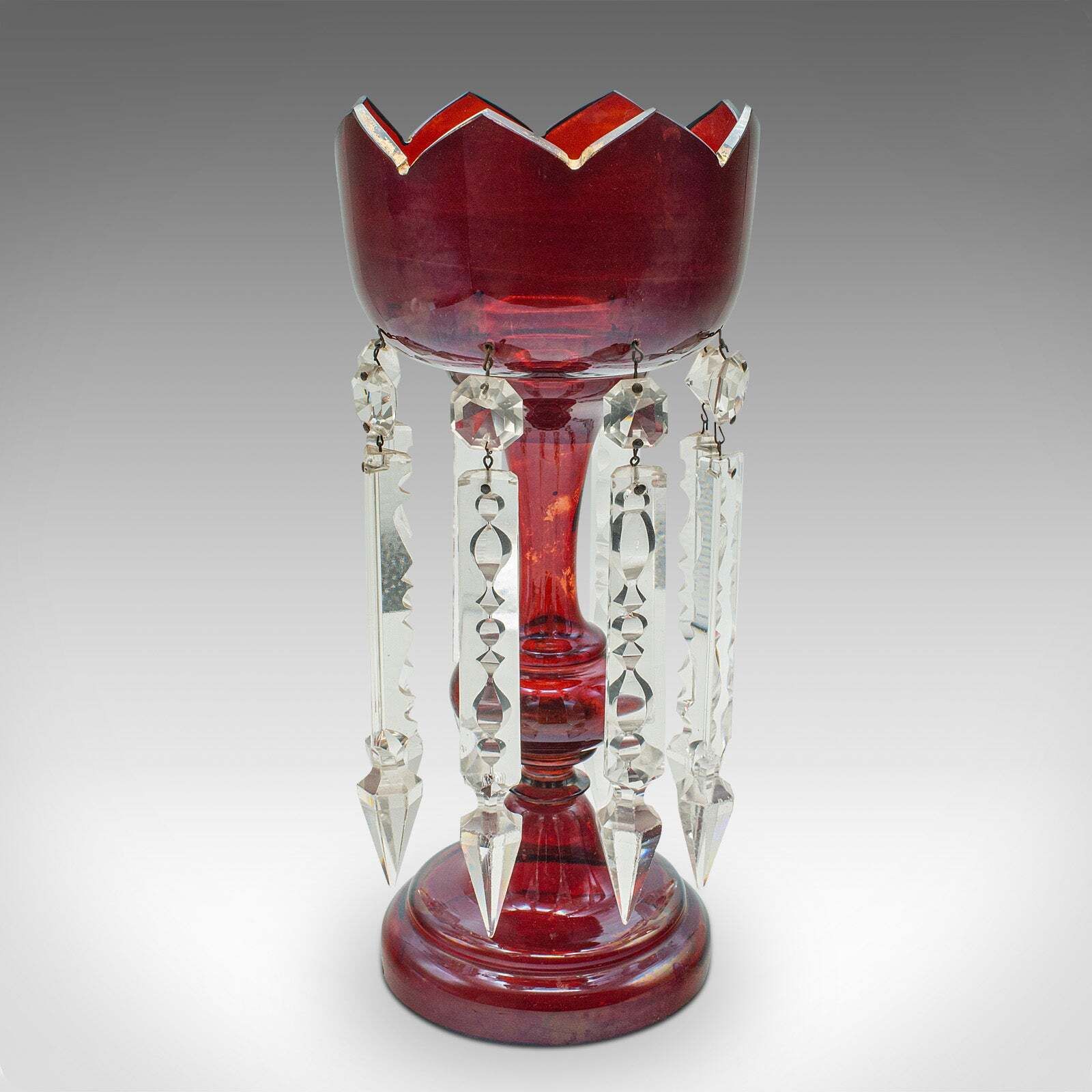 Pair Of Antique Cranberry Lustres, English, Glass, Candle Lamp, Victorian, 1900 photo vinterior
