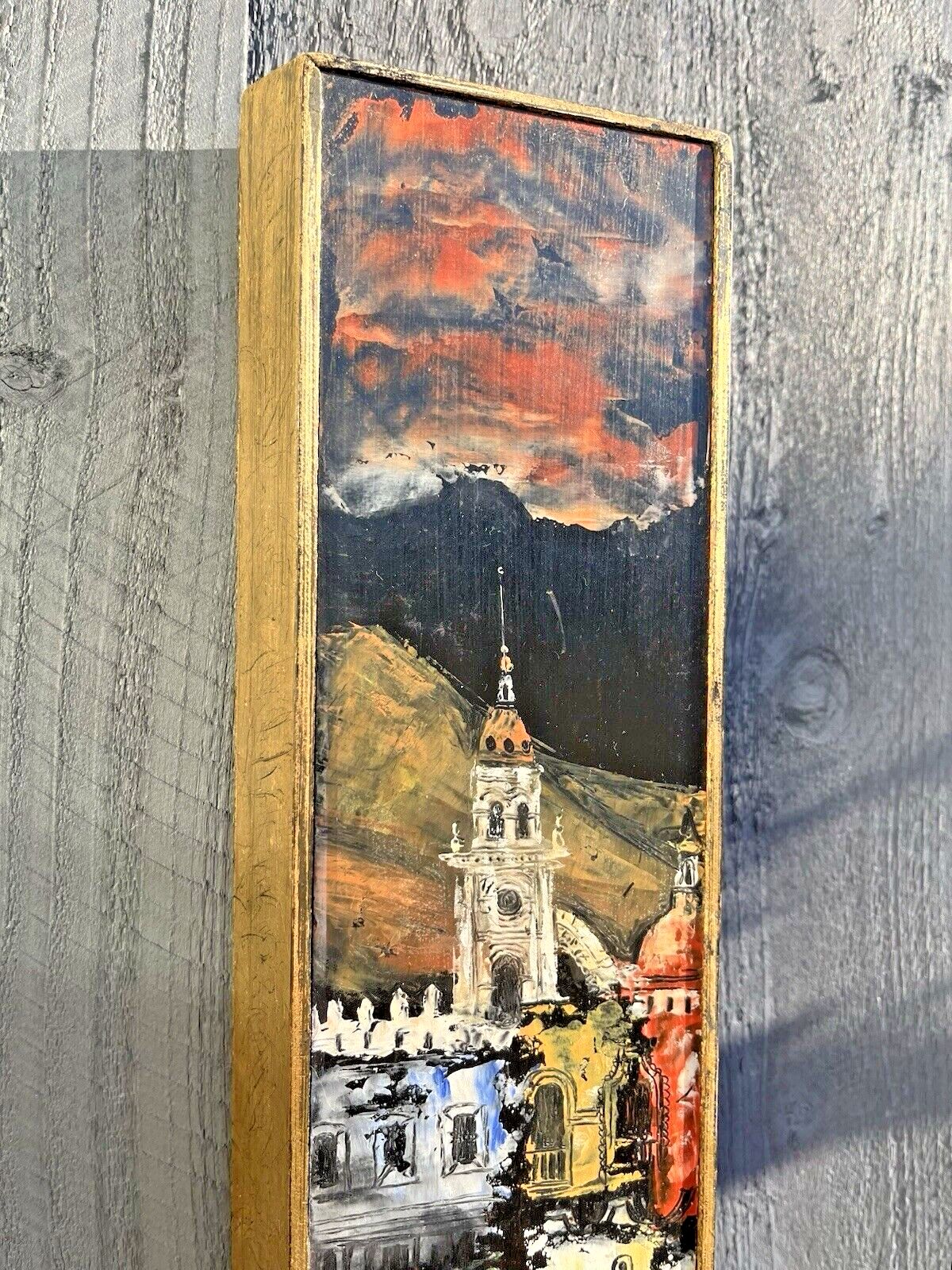 Framed Board Painting Medieval European Street Scene Clock Tower Bert Pumphrey photo 295.0