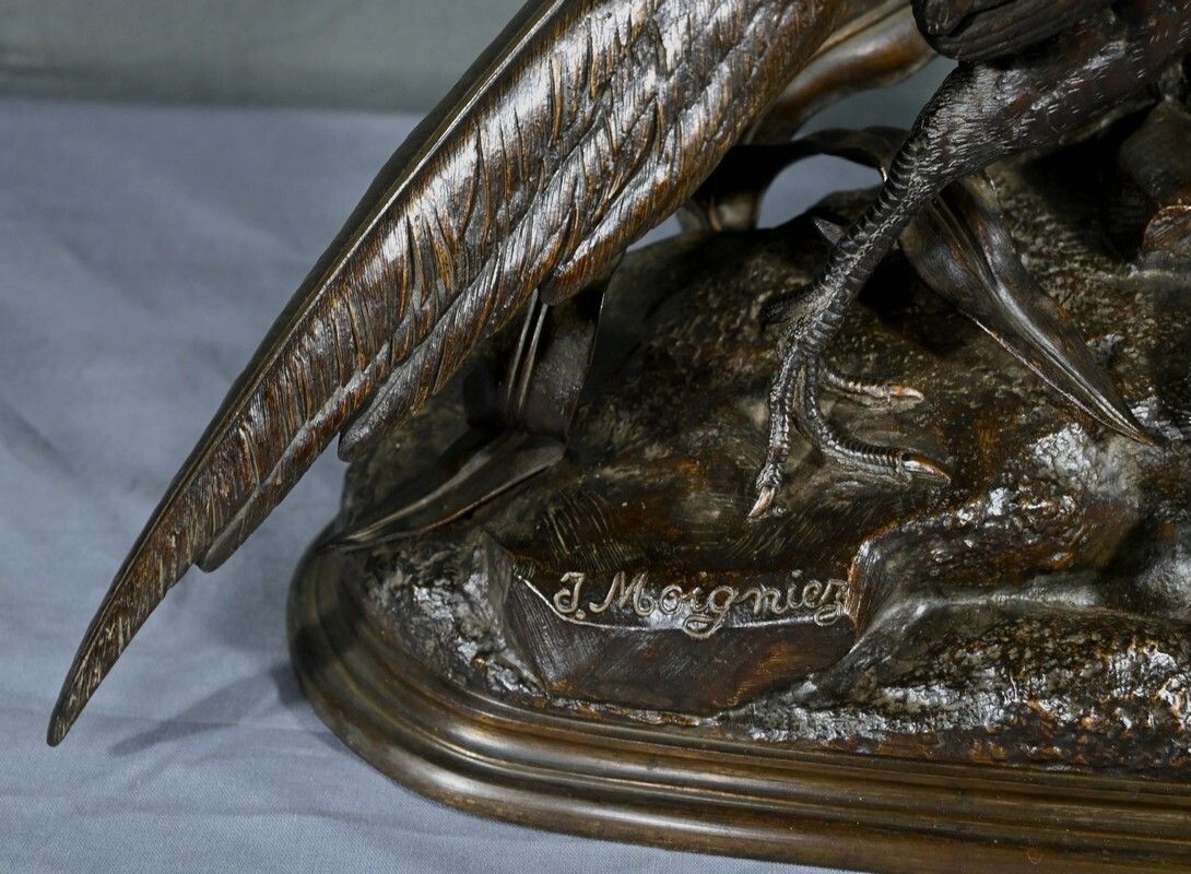 Bronze "The Pheasant And The Belet" By J. Moigniez   End Of 19th photo vintage
