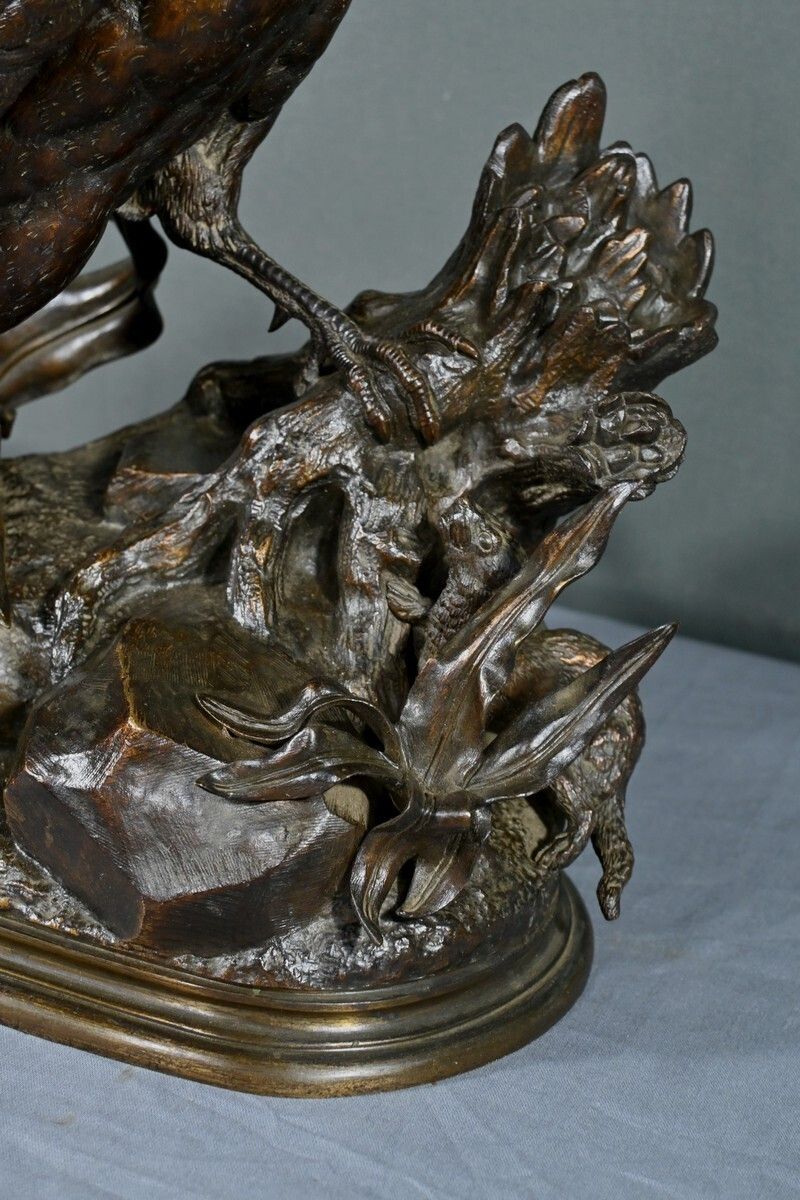 photo for sale Bronze "The Pheasant And The Belet" By J. Moigniez   End Of 19th