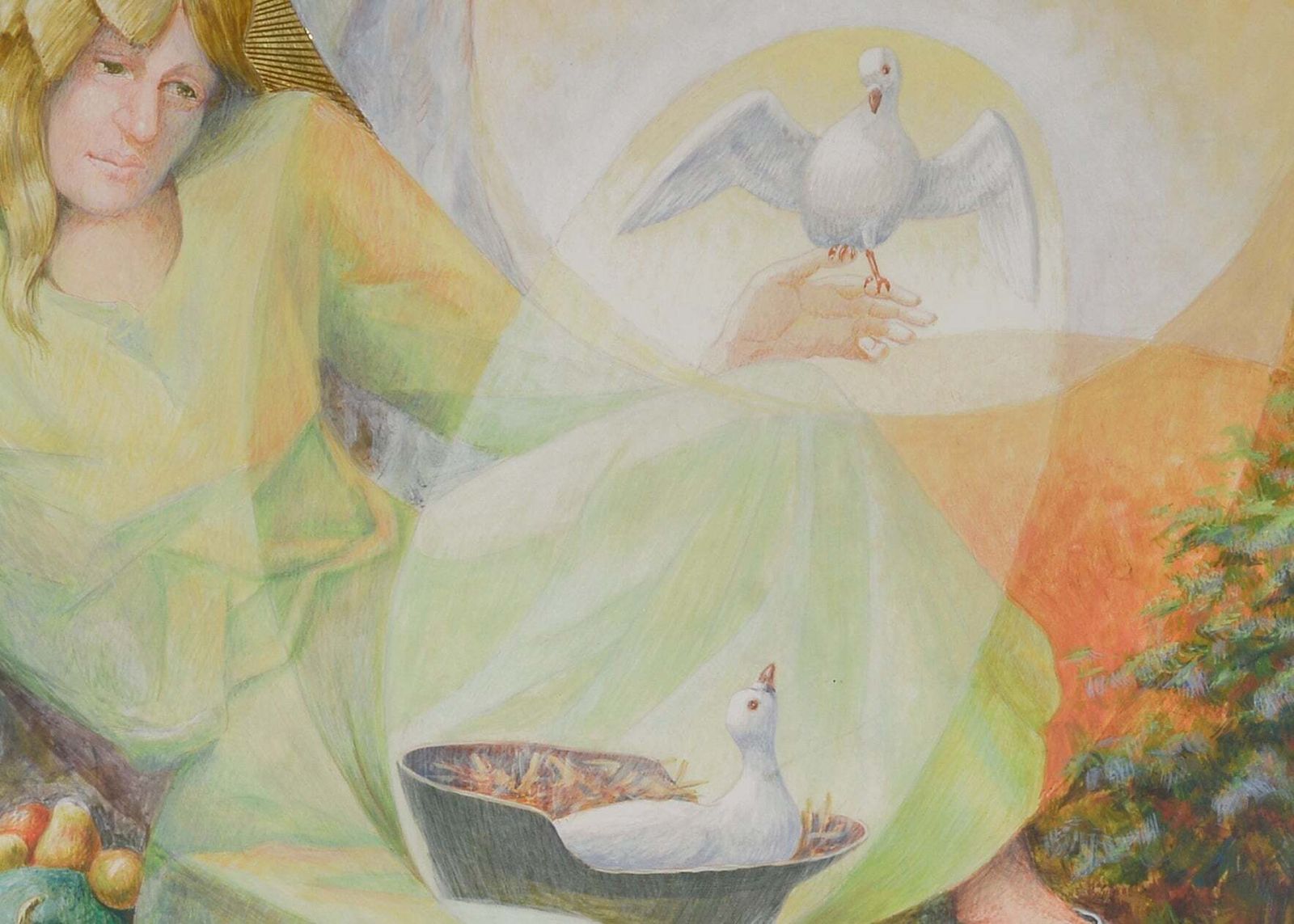 Serene Abundance – Aquarel En Mixed Media Schilderij photo for sale