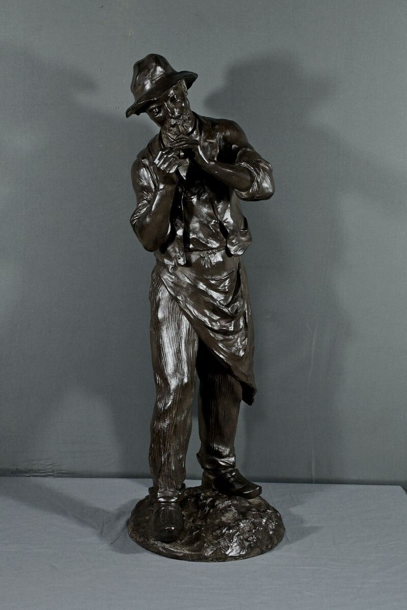 Important Bronze “The Man With The Pipe” Signed M. Constant Favre – Late 19th Century