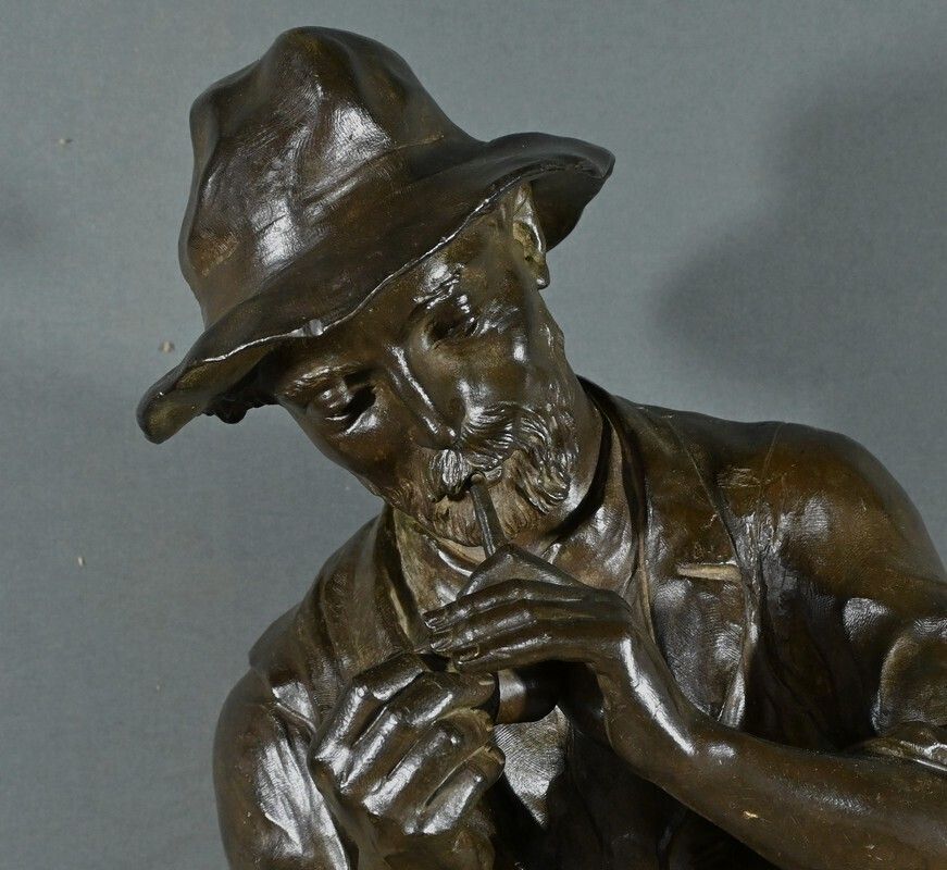 Important Bronze “The Man With The Pipe” Signed M. Constant Favre – Late 19th Century photo Art