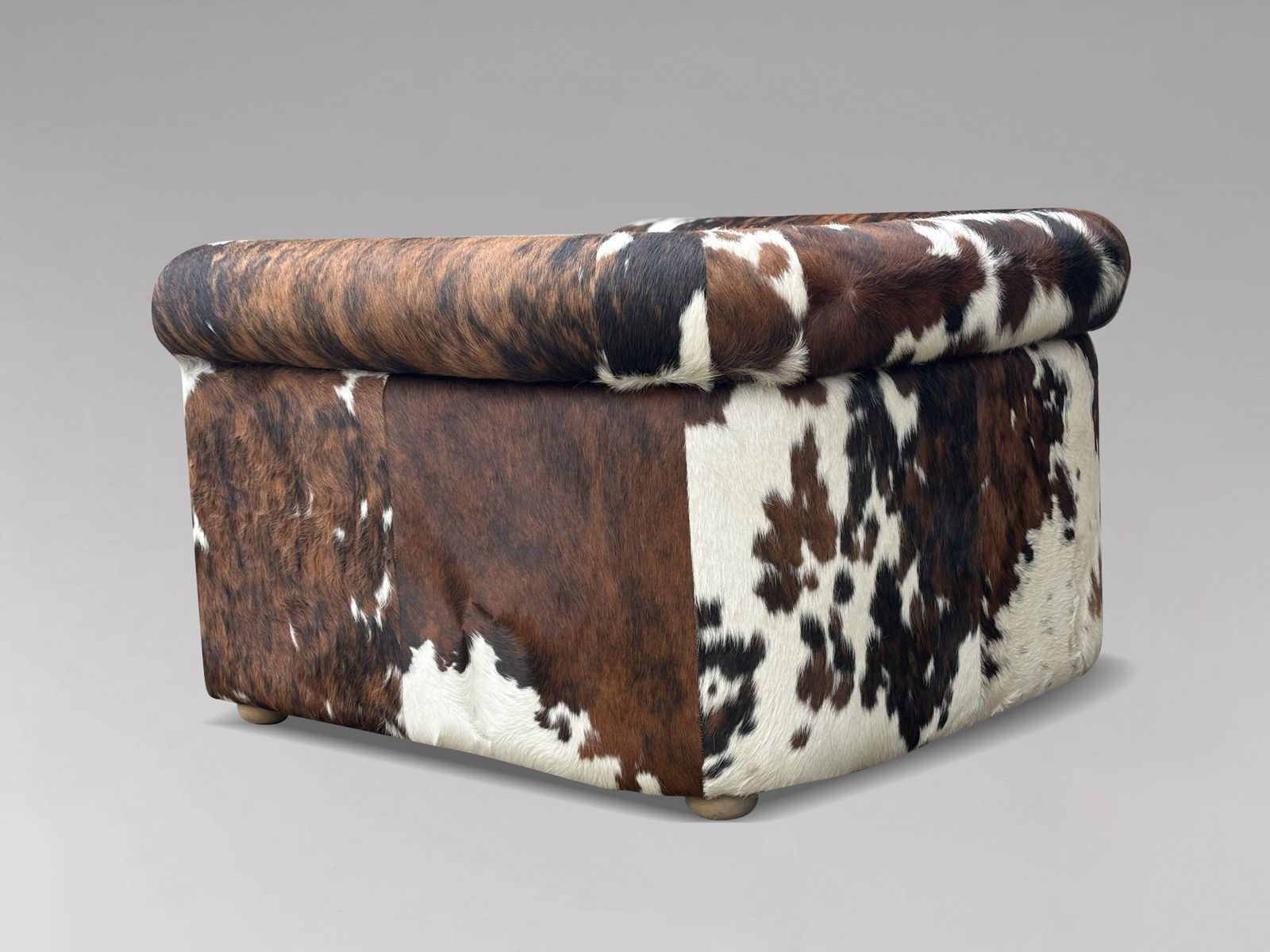 Oversized Italian Brown & White Cow Fur Leather Cube Lounge Armchair photo for sale