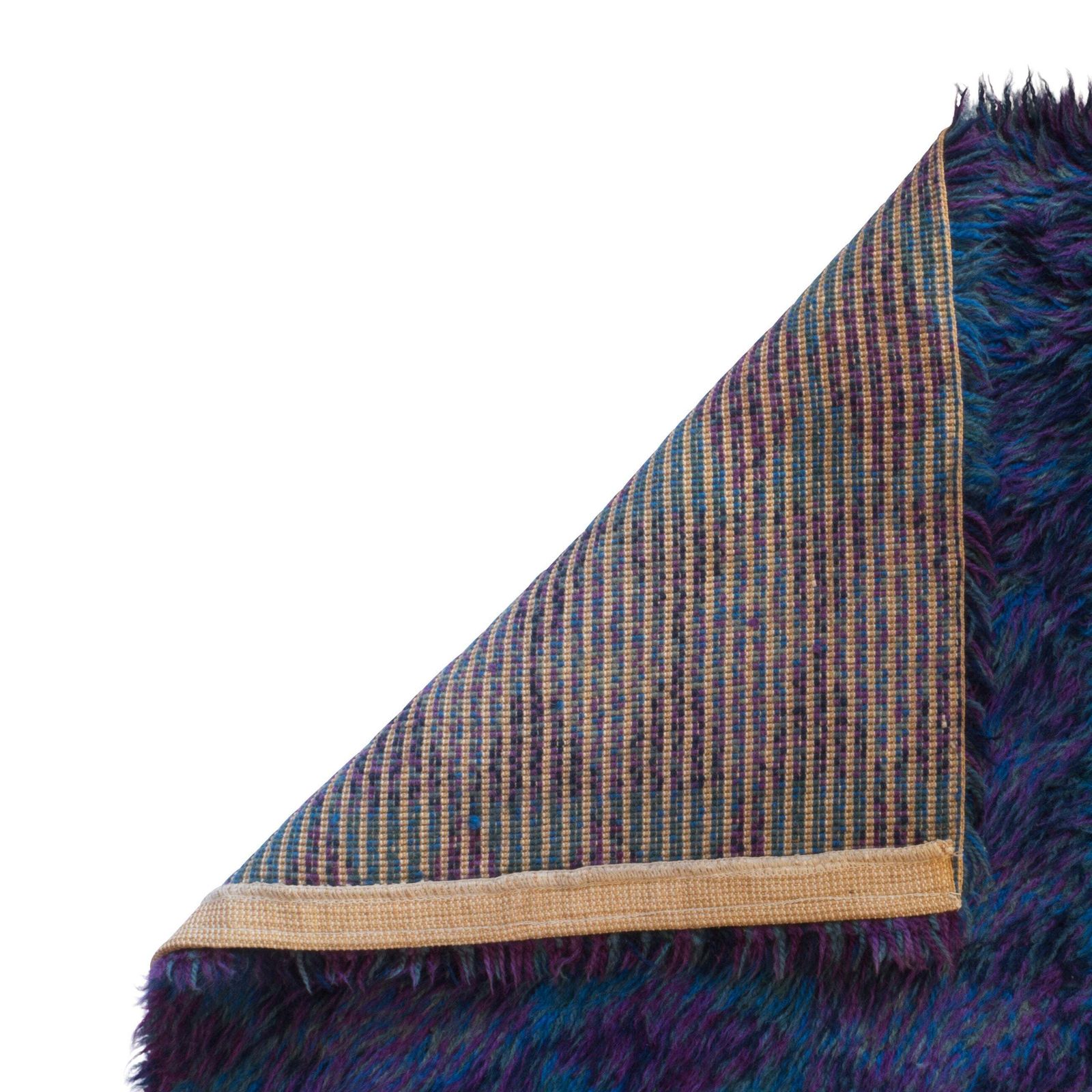 Blue And Lilac Diamond Patterned Scandinavian Mcm Rya Pile Rug photo for sale