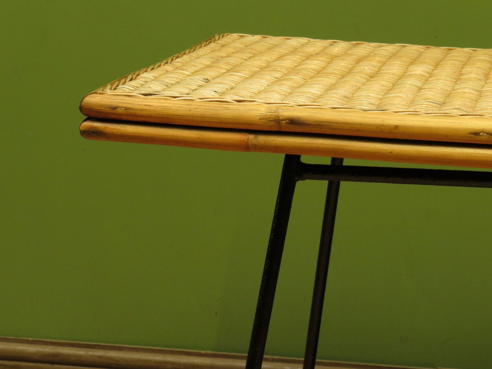 Modernist Bamboo And Rattan Coffee Table With Metal Base photo furniture