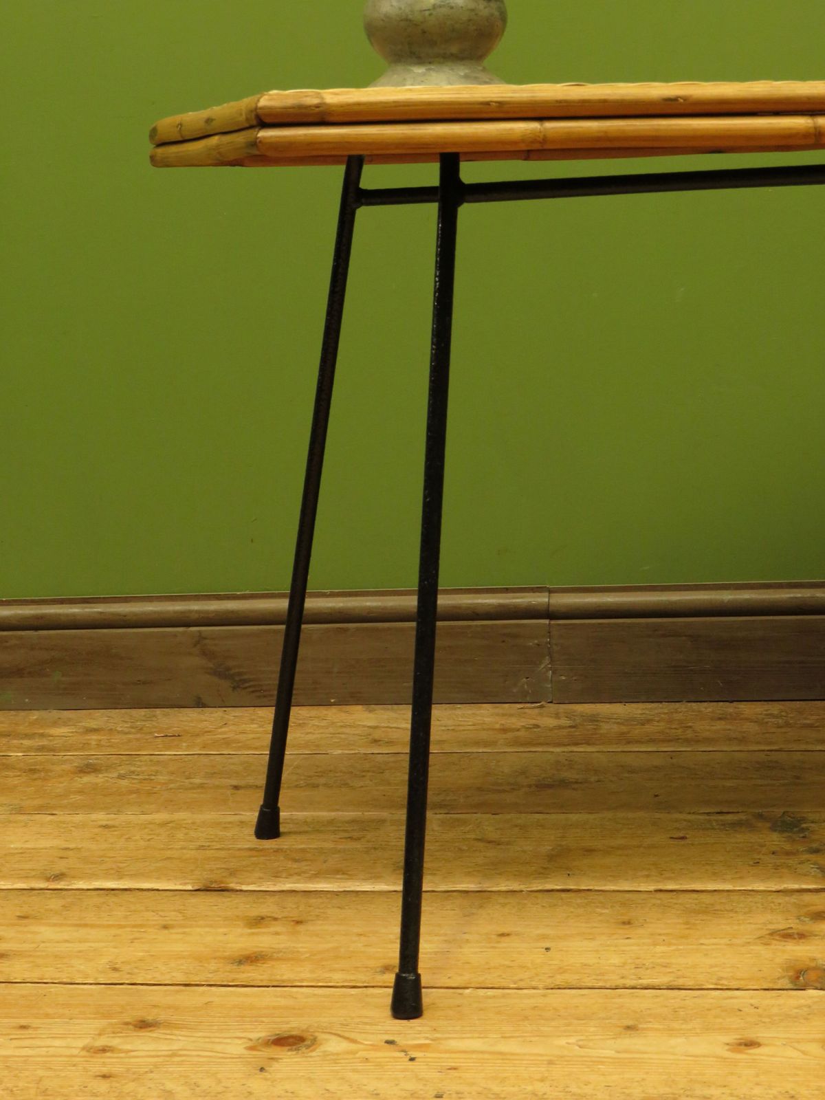Modernist Bamboo And Rattan Coffee Table With Metal Base photo for sale