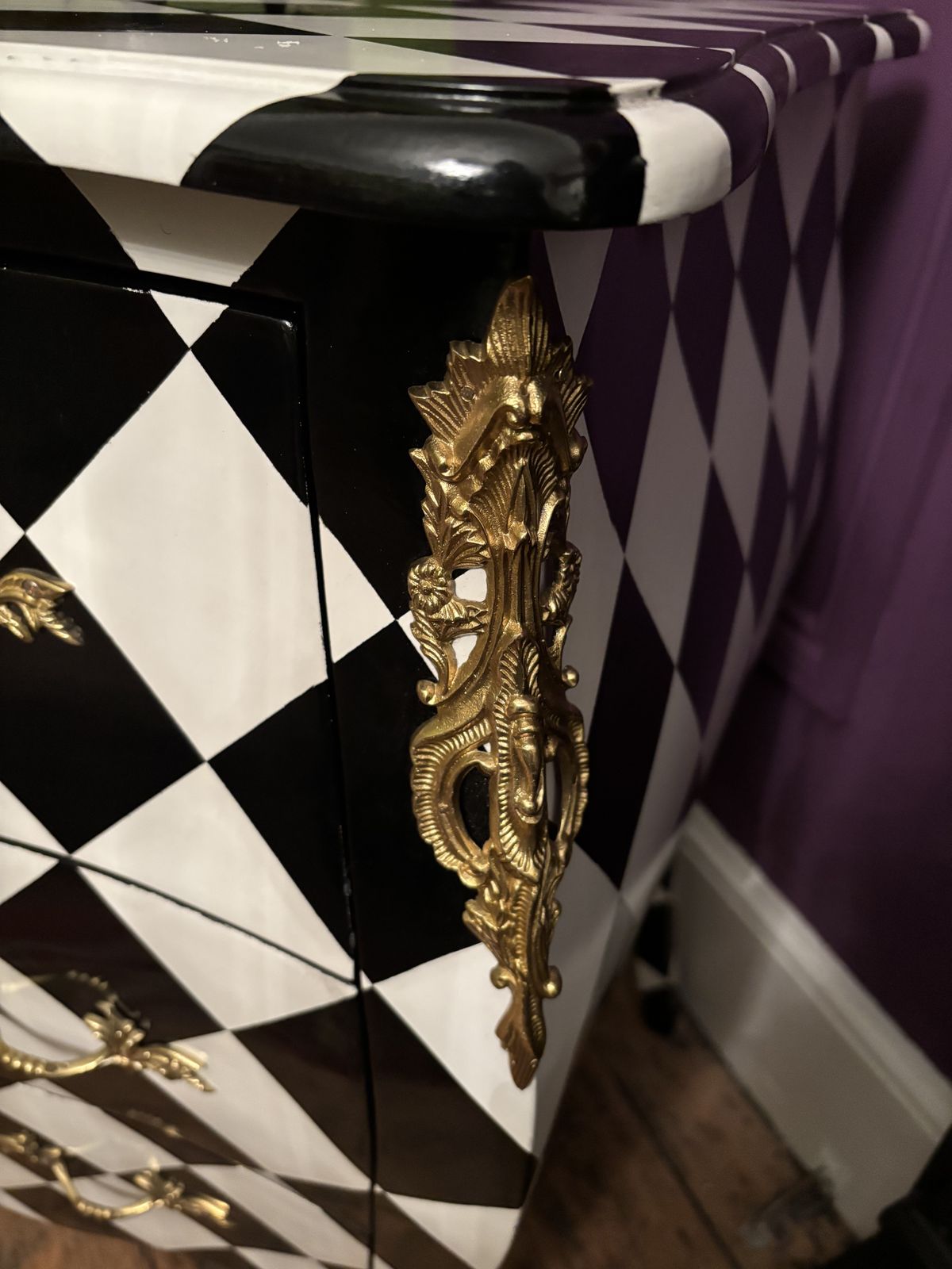 photo for sale Painted Black And White Harlequin Drawers In A French Style