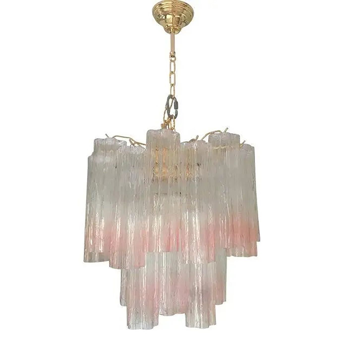 Pair Of Murano Style Glass Vanished Pink Tronchi Venini Style Chandeliers photo Lighting