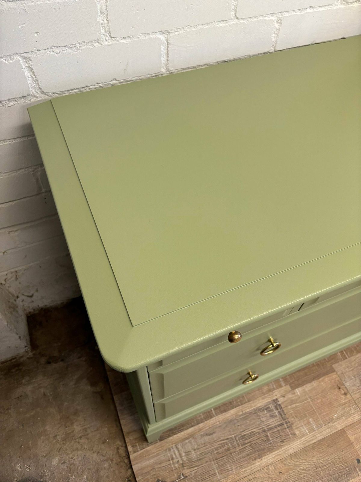 Pair Of Stag Minstrel Chest Of Drawers 4 Over 2 Painted Green photo Furniture
