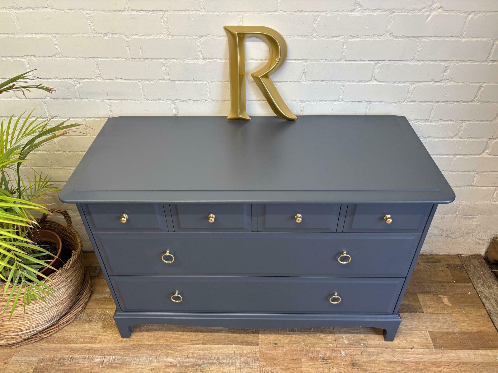 Stag Minstrel 4 Over 2 Chest Of Drawers Painted Rooster Blue photo Furniture