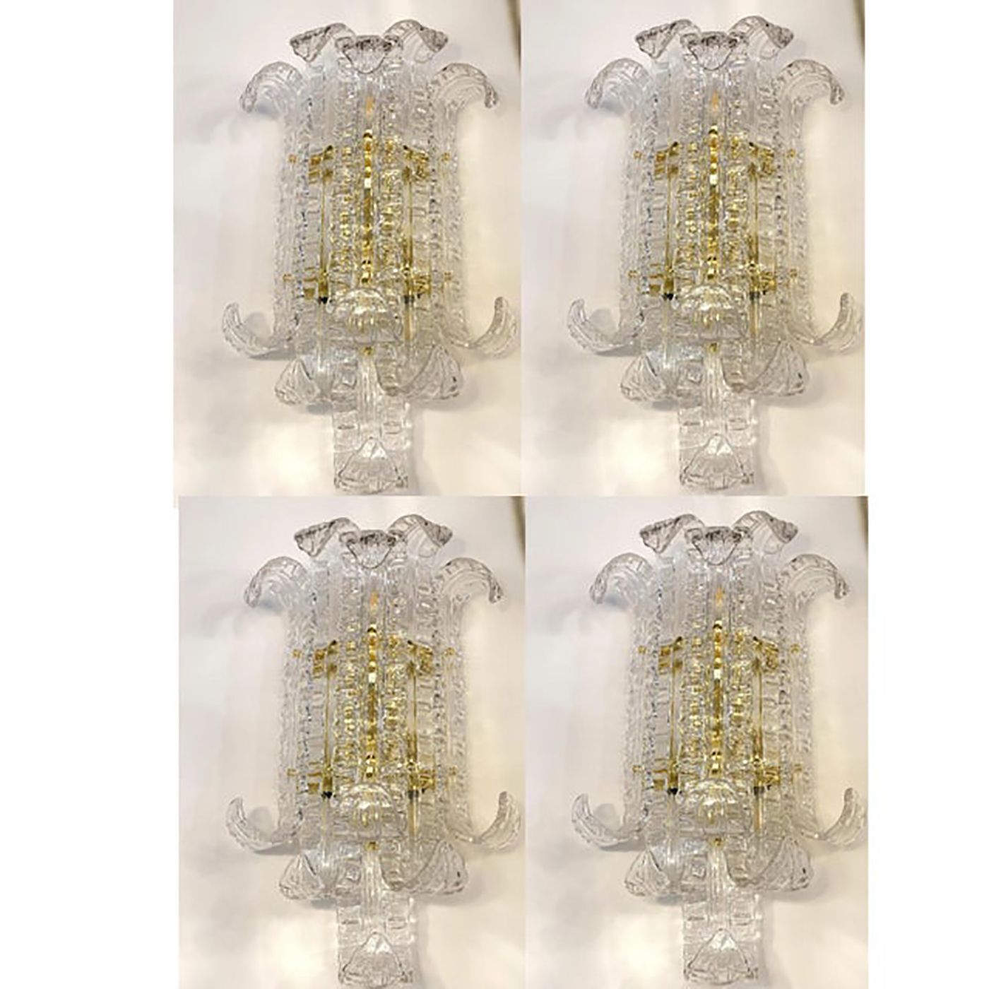 Lot Of 4 Of Contemporary Transparent "Lingue" Murano Style Glass Wall Lamp In Barovier Style photo vintage