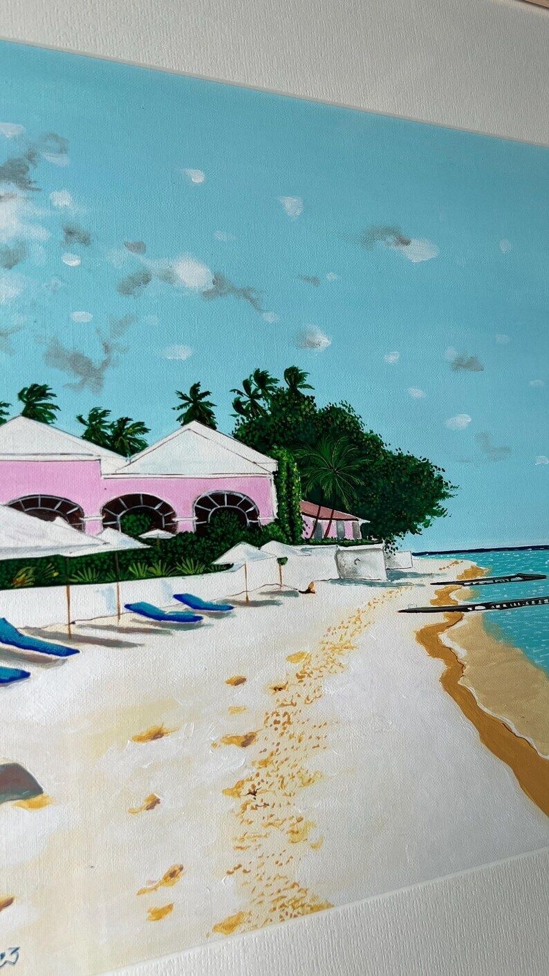 Set Of Two Framed Beach Scene Oil Paintings – Coastal Tropical Art photo Art