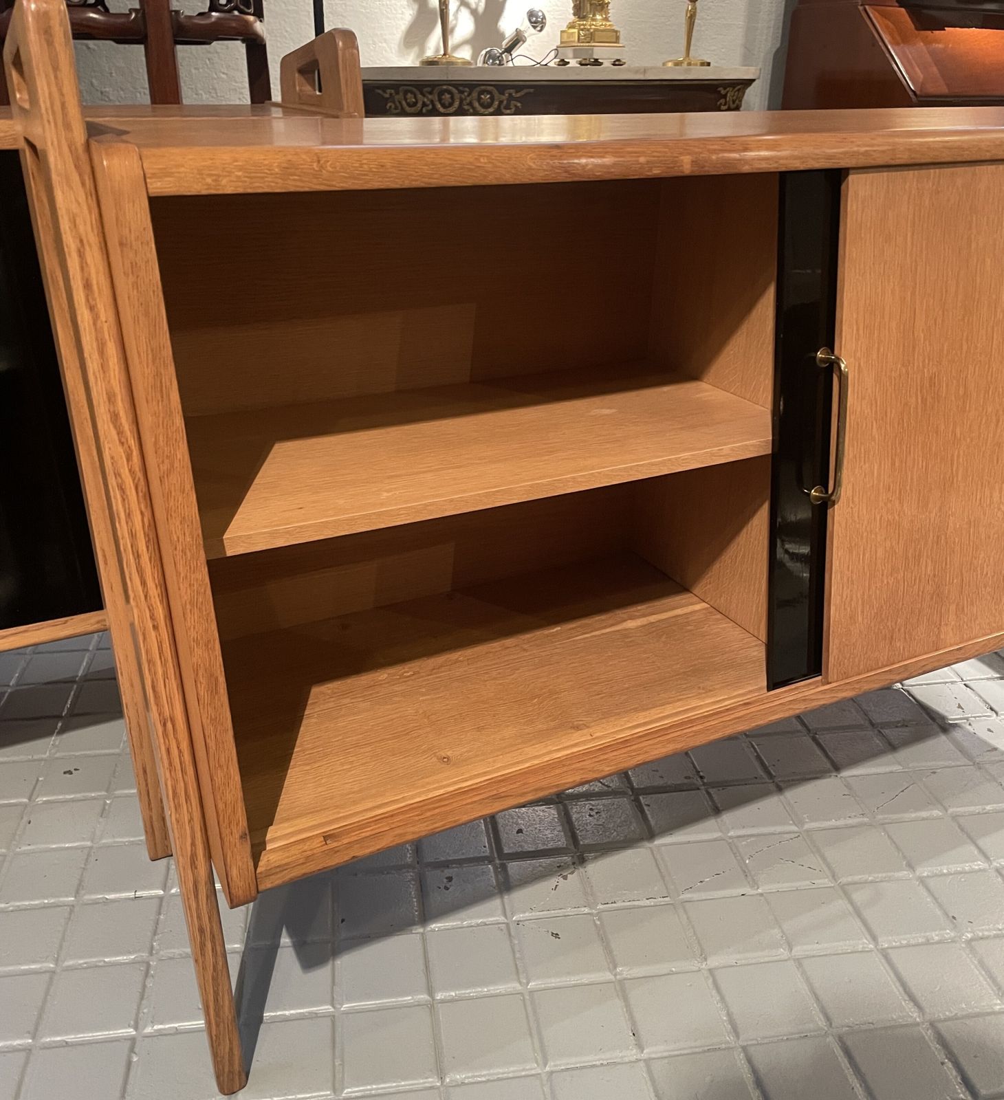 Pair Of Oak Sideboards With Sloping Front, Sliding Doors, One Of Them Lacquered photo Furniture