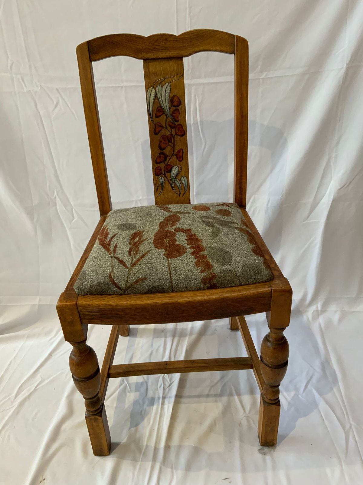 4 X Solid Wood Utility Chairs. Each Having Been Stripped, Repaired, Restored, Upholstered And Pyrographed To Match The Natural Wool Fabric photo 720.0