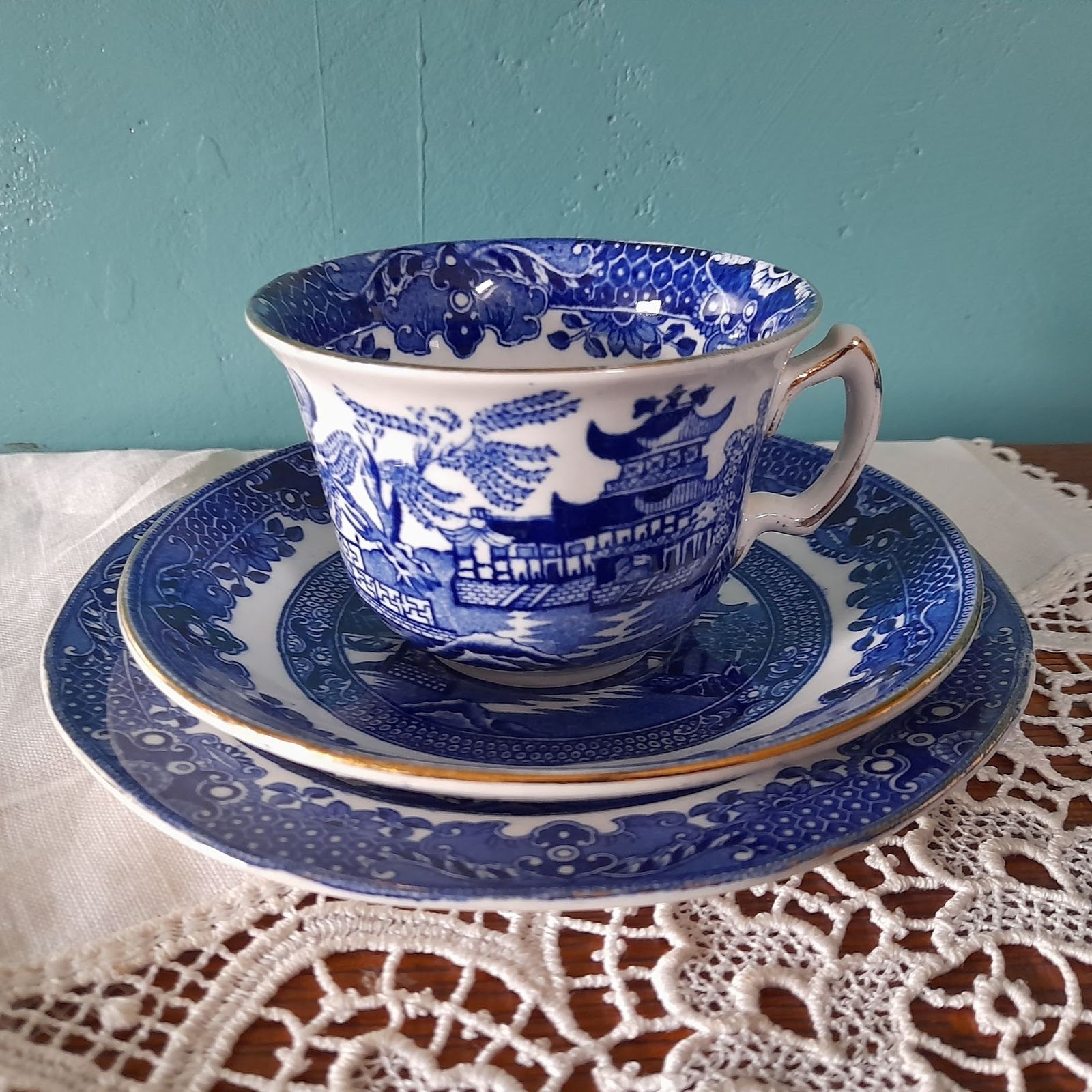 Vintage Burleigh Ware Trio   Teacup, Saucer, And Small Plate   1930s   Made In England photo Home Decor