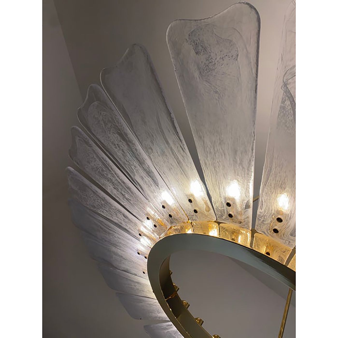 Contemporary Venied White "Marguerite" Murano Style Glass Gold Chandelier photo buy