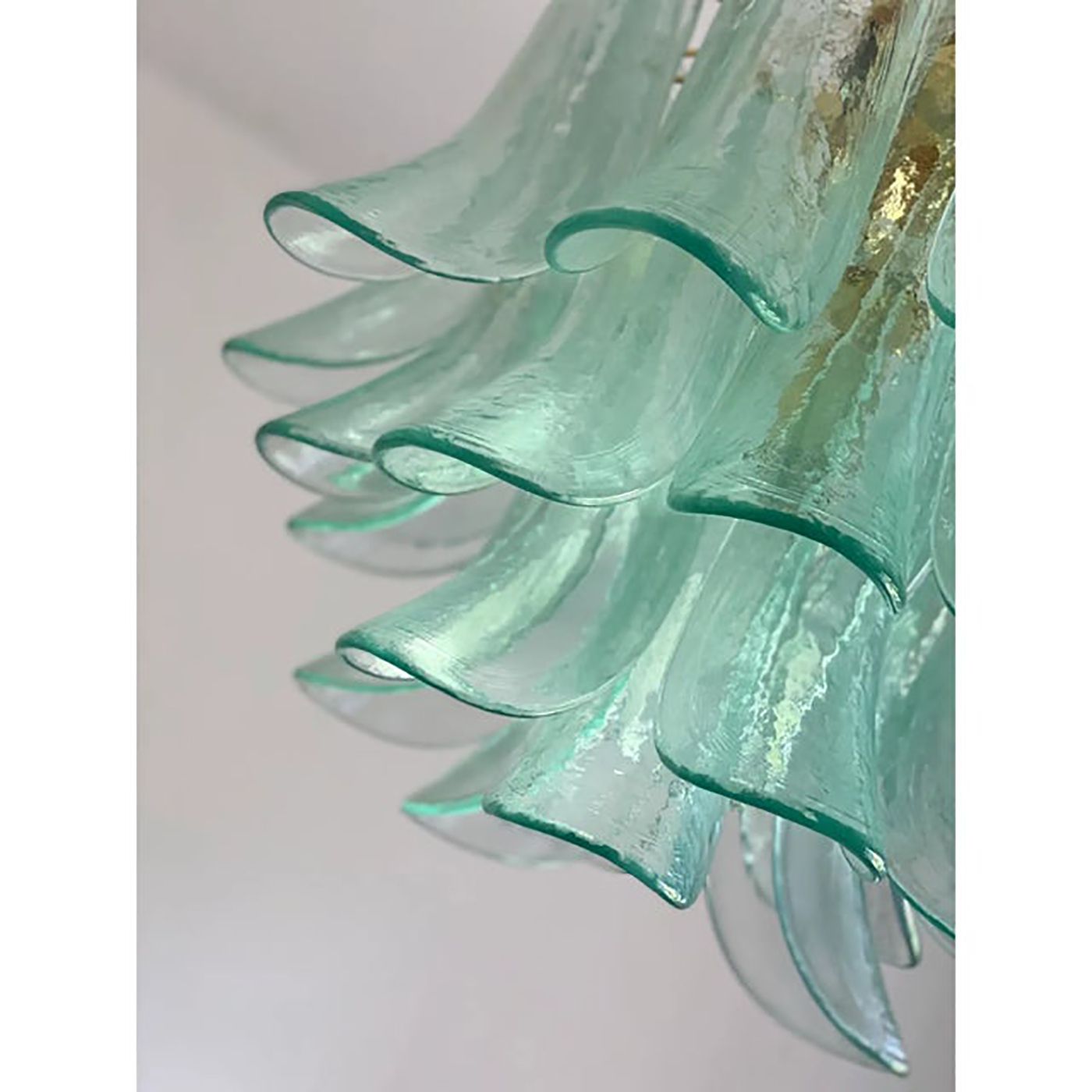 Lot Of 2 Contemporary Green Murano Style Glass "Sella" Chandelier With Gold 24k Metal Frame In Mazzega Style photo buy