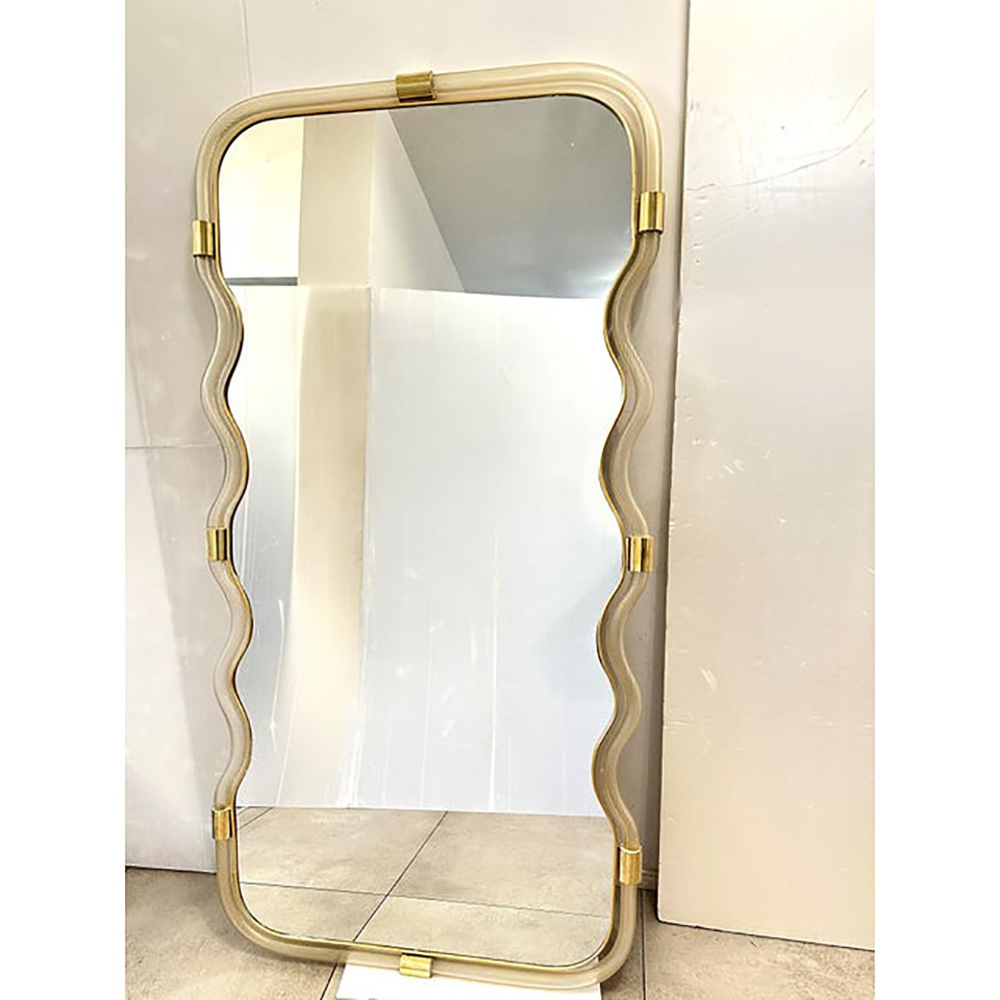 photo for sale Wave Mirror In Gold "Torchon" Torciglione Murano Style Glass Design By Simoeng