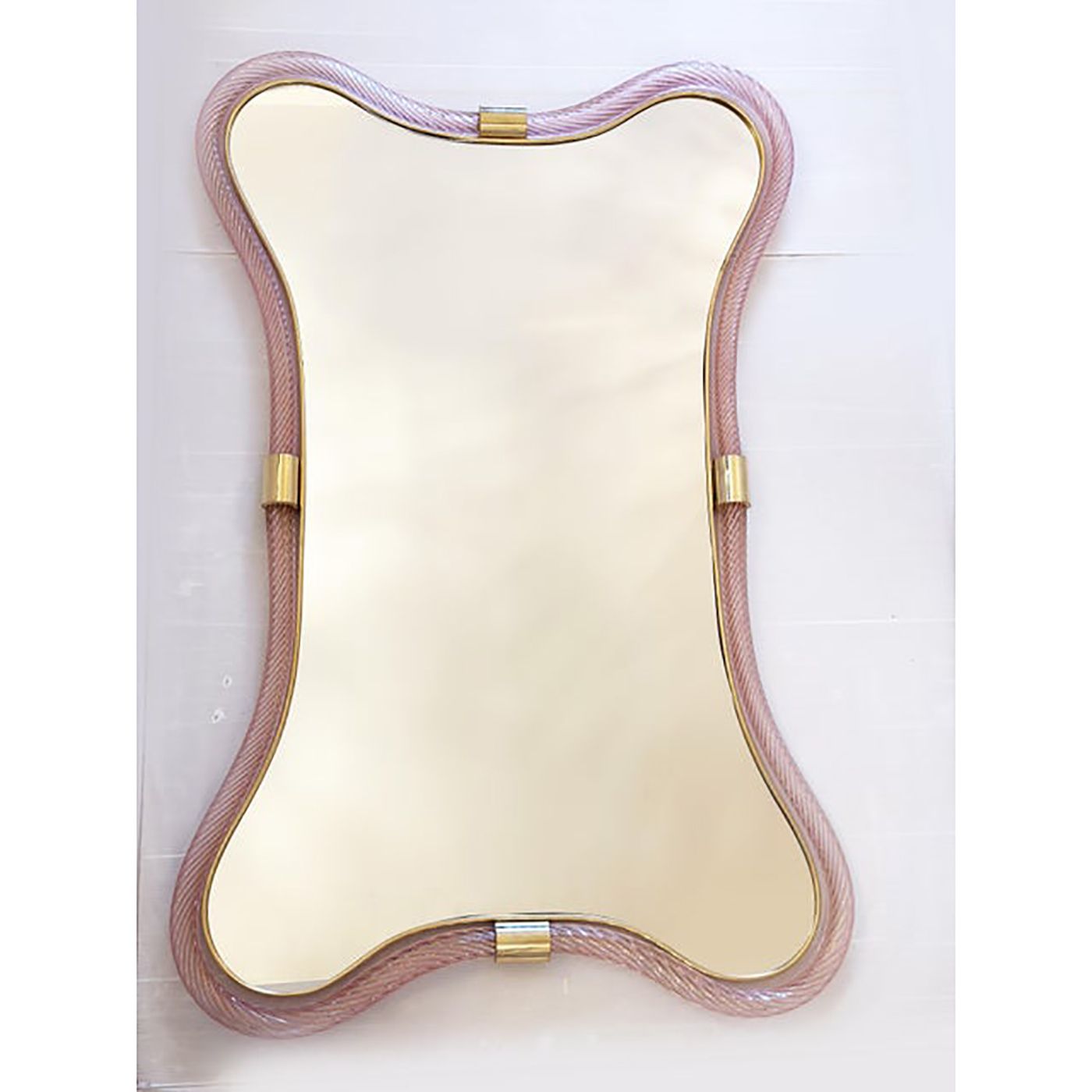 Scenographic Pink And Gold Mirror With Torchon Murano Style Glass Design By Simoeng photo vinterior