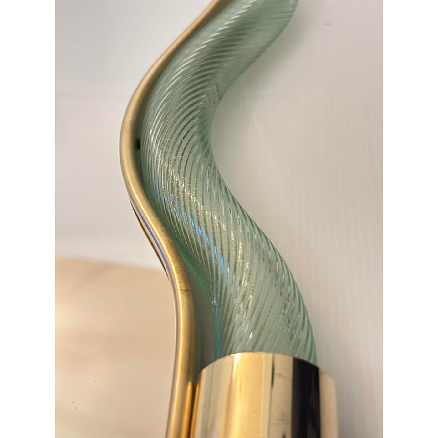 Contemporary Wave Mirror In Green And Gold "Torchon" Torciglione Murano Style Glass photo Home Decor