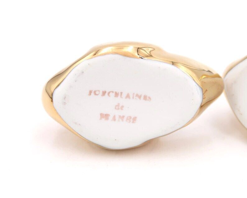 French Golden Porcelain Swans And Spoons, Salt Pepper Or Mustard Dish, 1950s / Wedding Gift, Condiments Display Holder photo Art
