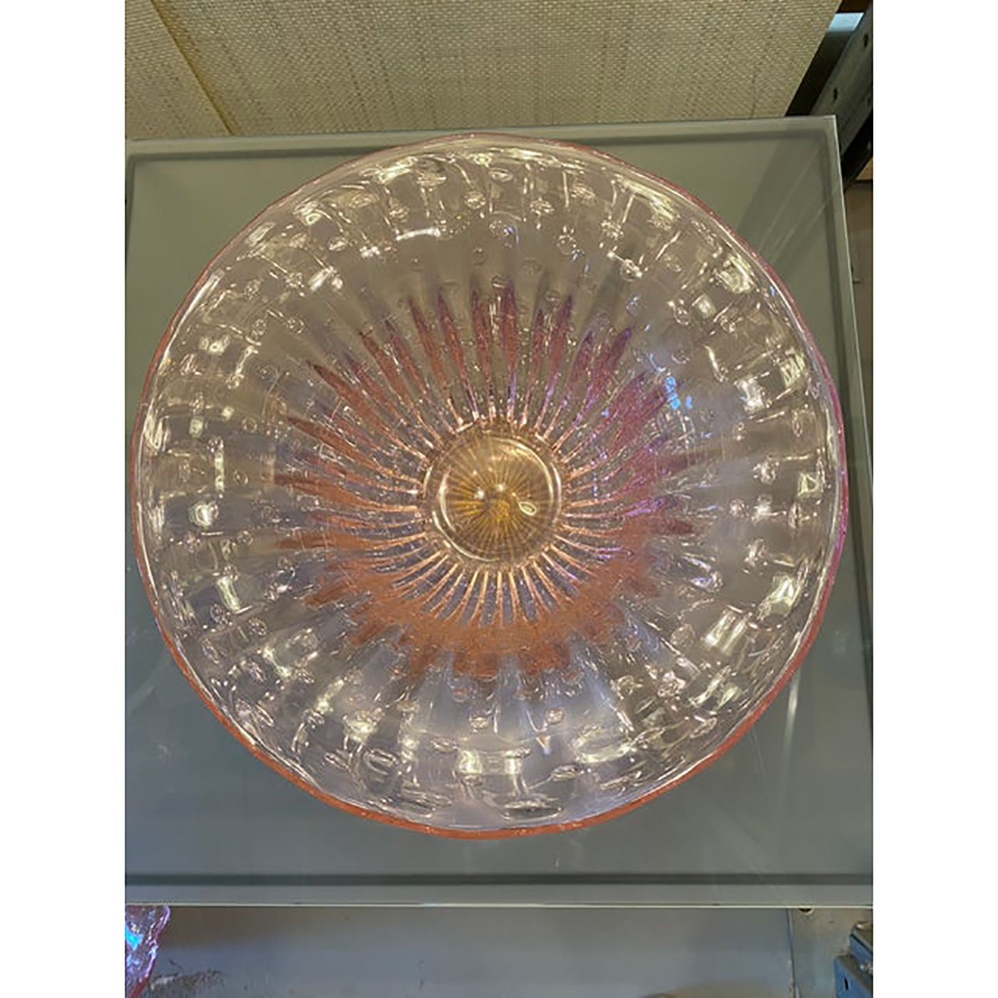 Murano Style Glass Pink Vase With Gold And Bubble Air Round Shape photo vinterior