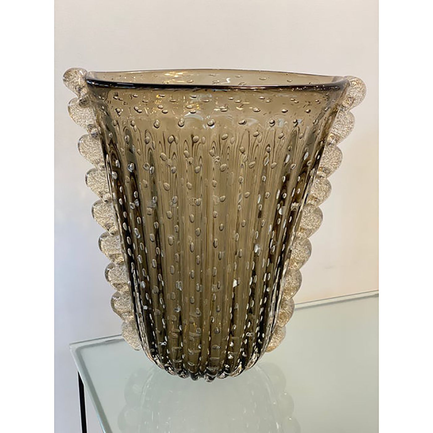 Murano Style Glass Gray Vase With Gold And Bubble Air photo furniture
