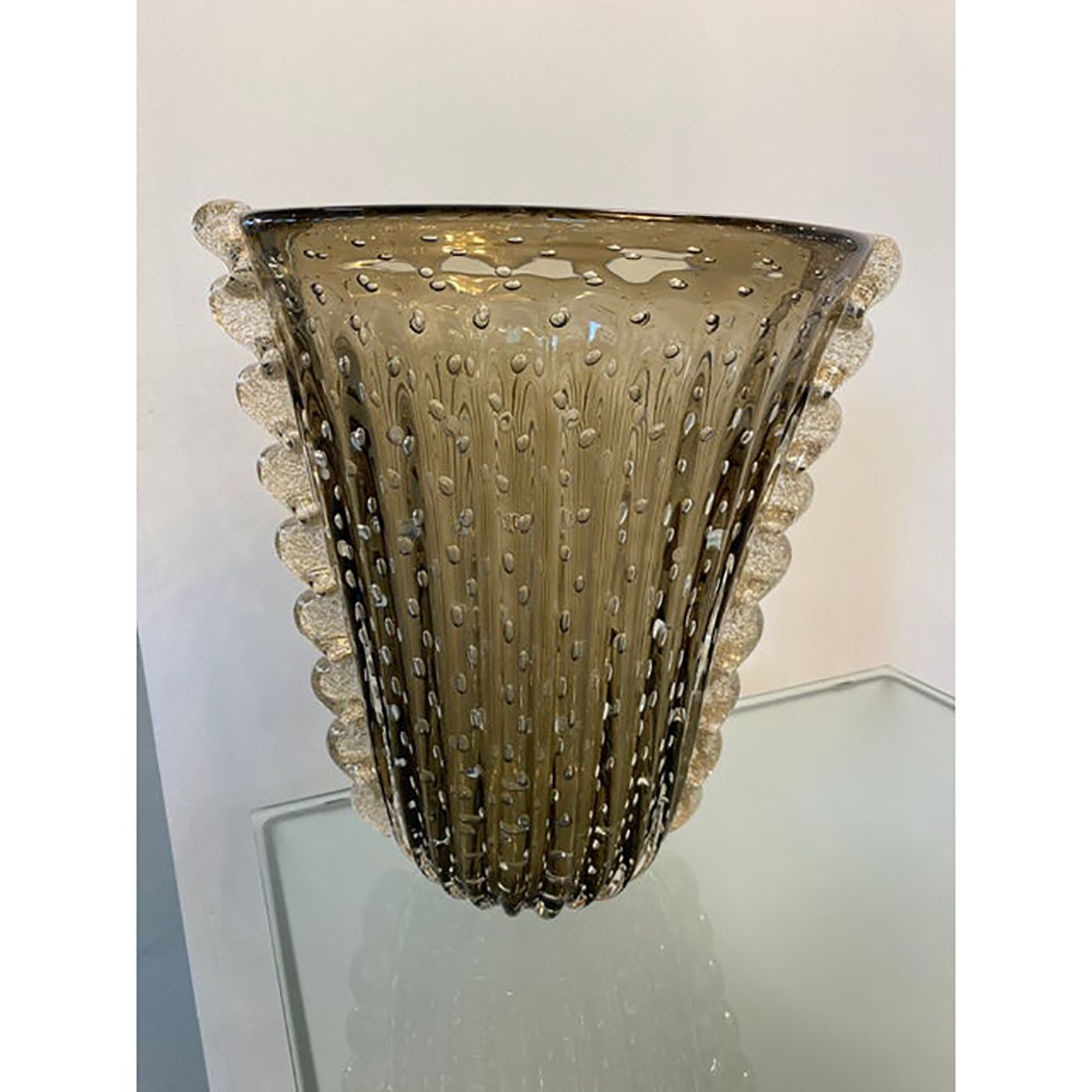 Murano Style Glass Gray Vase With Gold And Bubble Air photo for sale