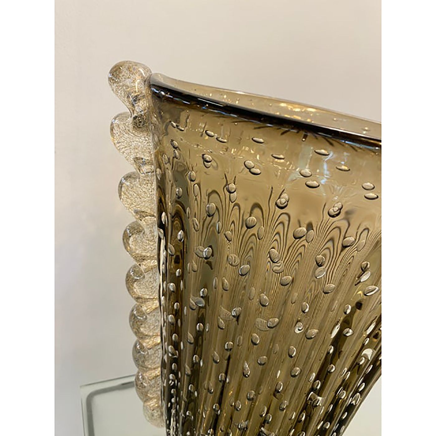 Murano Style Glass Gray Vase With Gold And Bubble Air photo Lighting