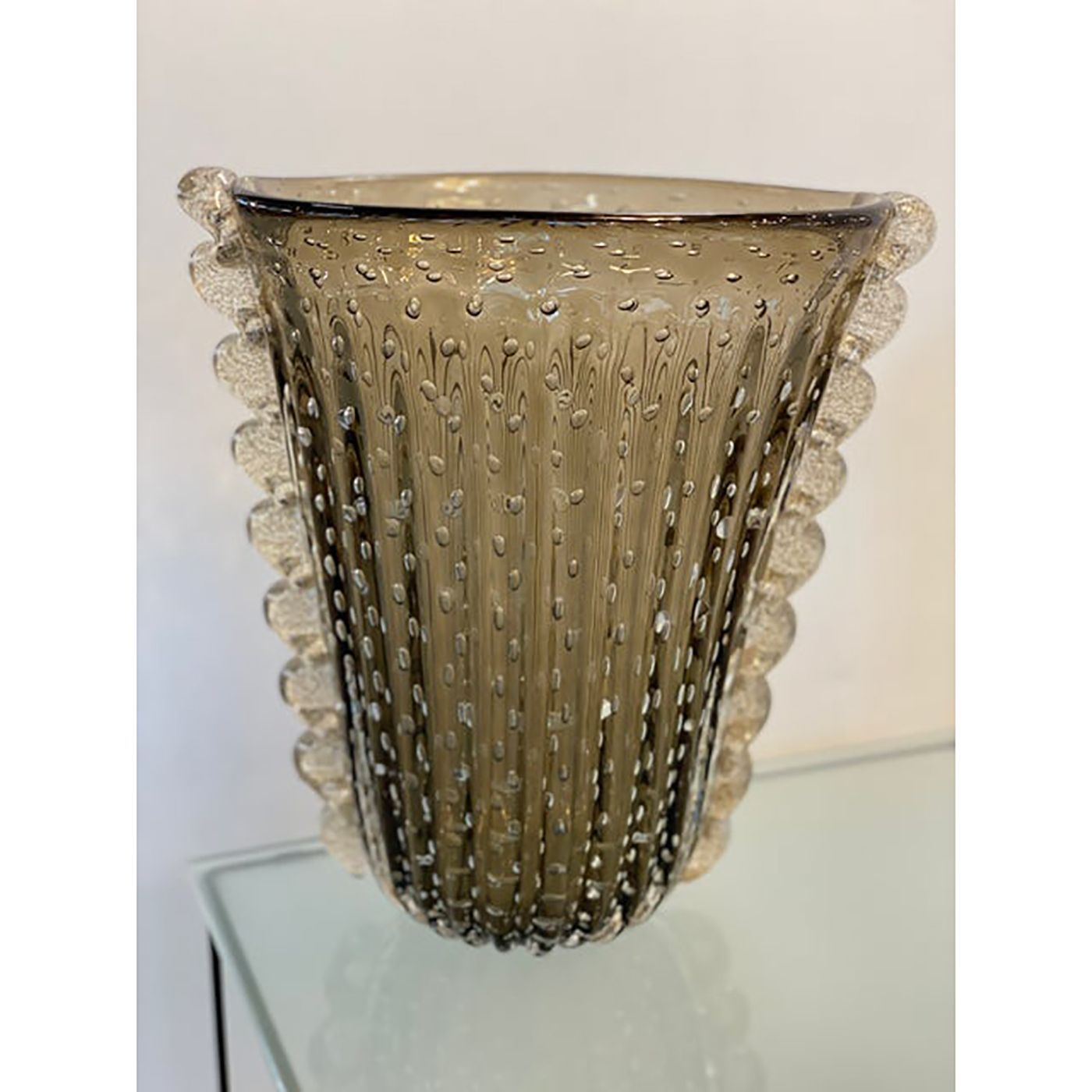 Murano Style Glass Gray Vase With Gold And Bubble Air photo 2800.0