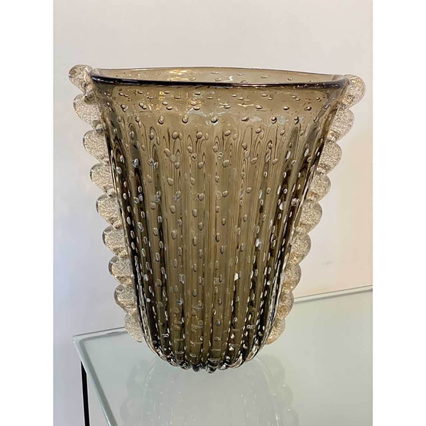 Murano Style Glass Gray Vase With Gold And Bubble Air photo vinterior